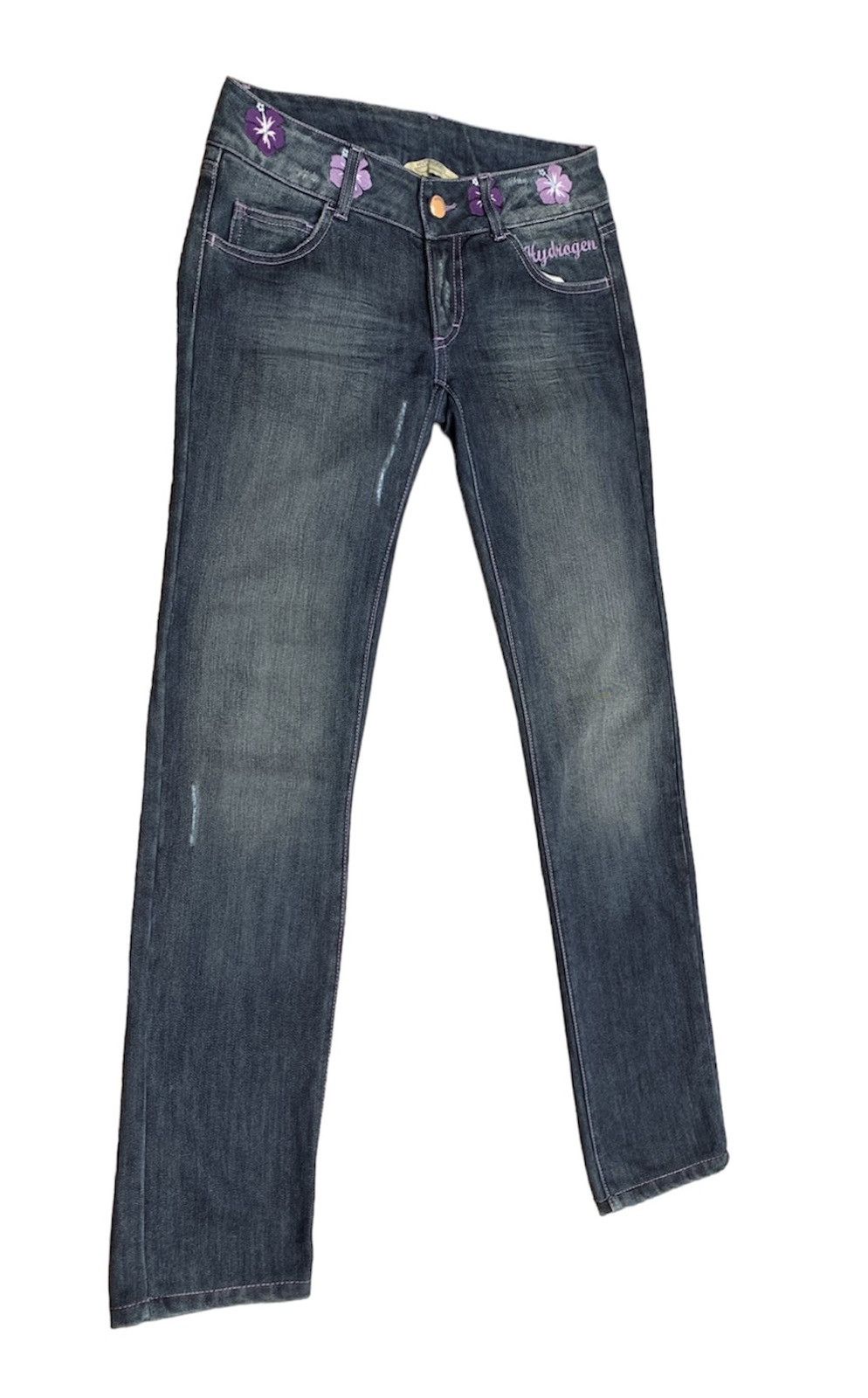 HYDROGEN Rare..Hydrogen Hibiscus Flower Embroidered Streching Jeans Size 29" - 3 Thumbnail