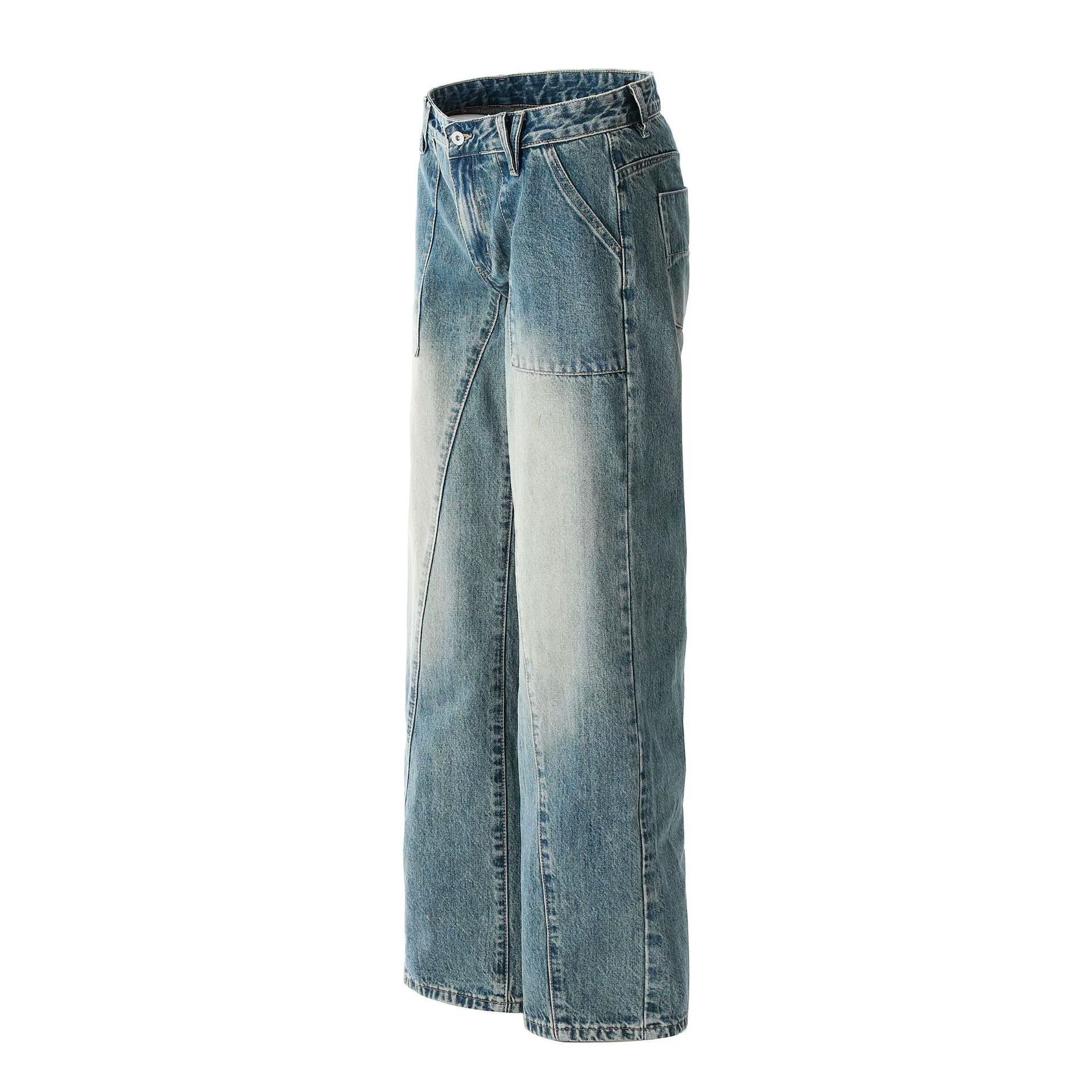 Vintage Street retro patchwork straight loose men's washed jeans Size US 32 / EU 48 - 2 Thumbnail