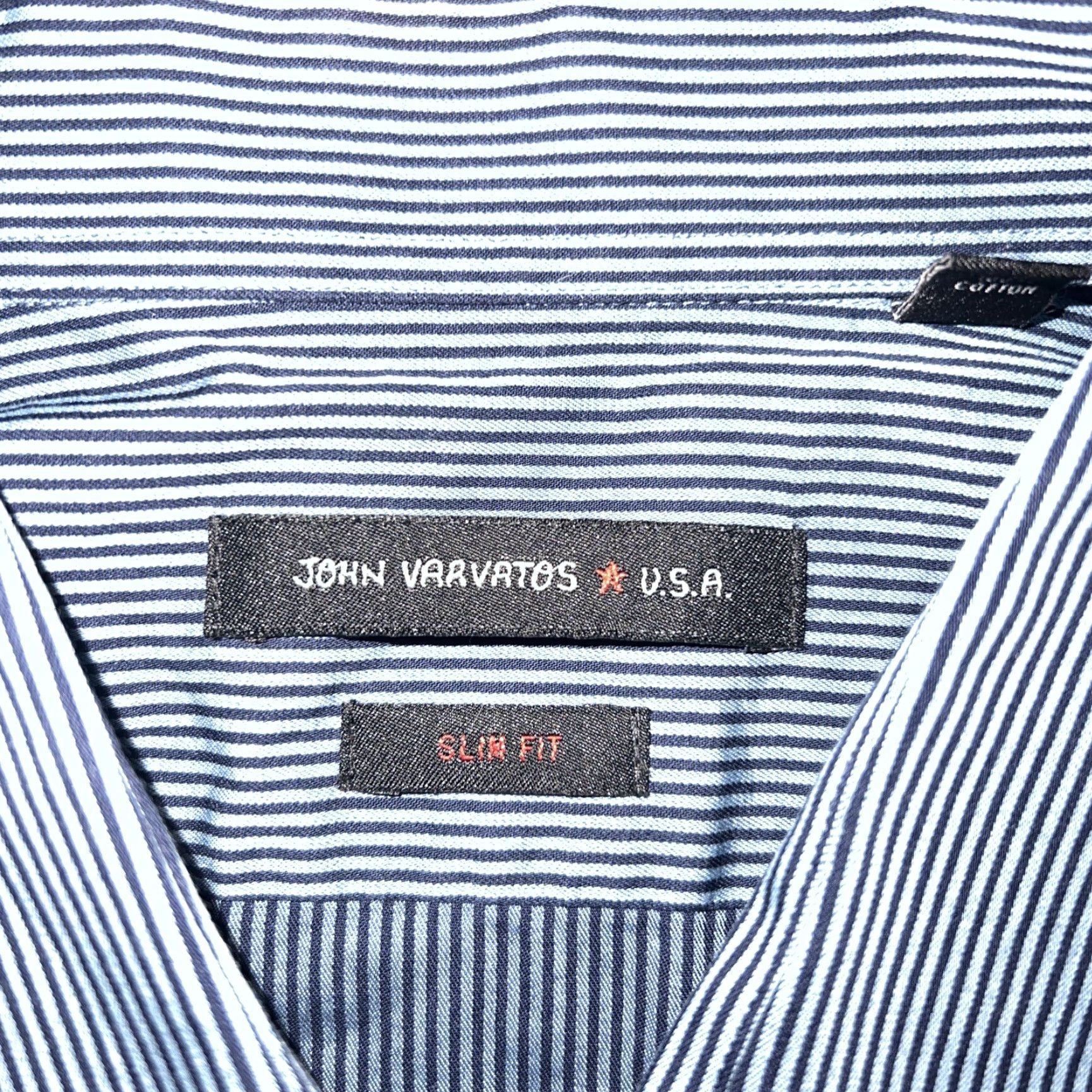 John Varvatos John Varvatos Shirt Dress Shirt Slim Fit Striped Blue Mens Size 16 M Regular Men - John Varvatos Slimming Flagship? Size US M / EU 48-50 / 2 - 3 Thumbnail