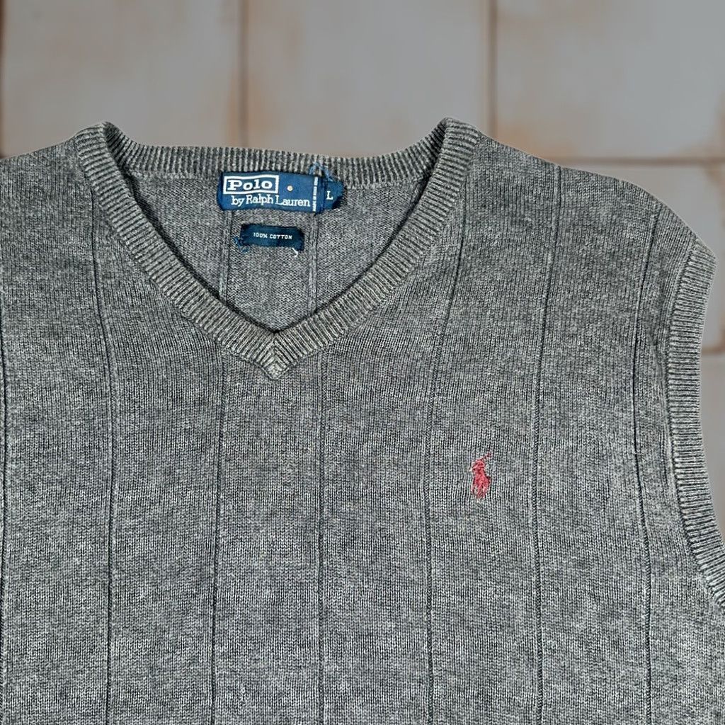 Polo Ralph Lauren VINTAGE Polo Ralph Lauren Sweater Vest Shirt Large Gray Cotton 90s Pony Logo Mens Size US L / EU 52-54 / 3 - 1 Thumbnail