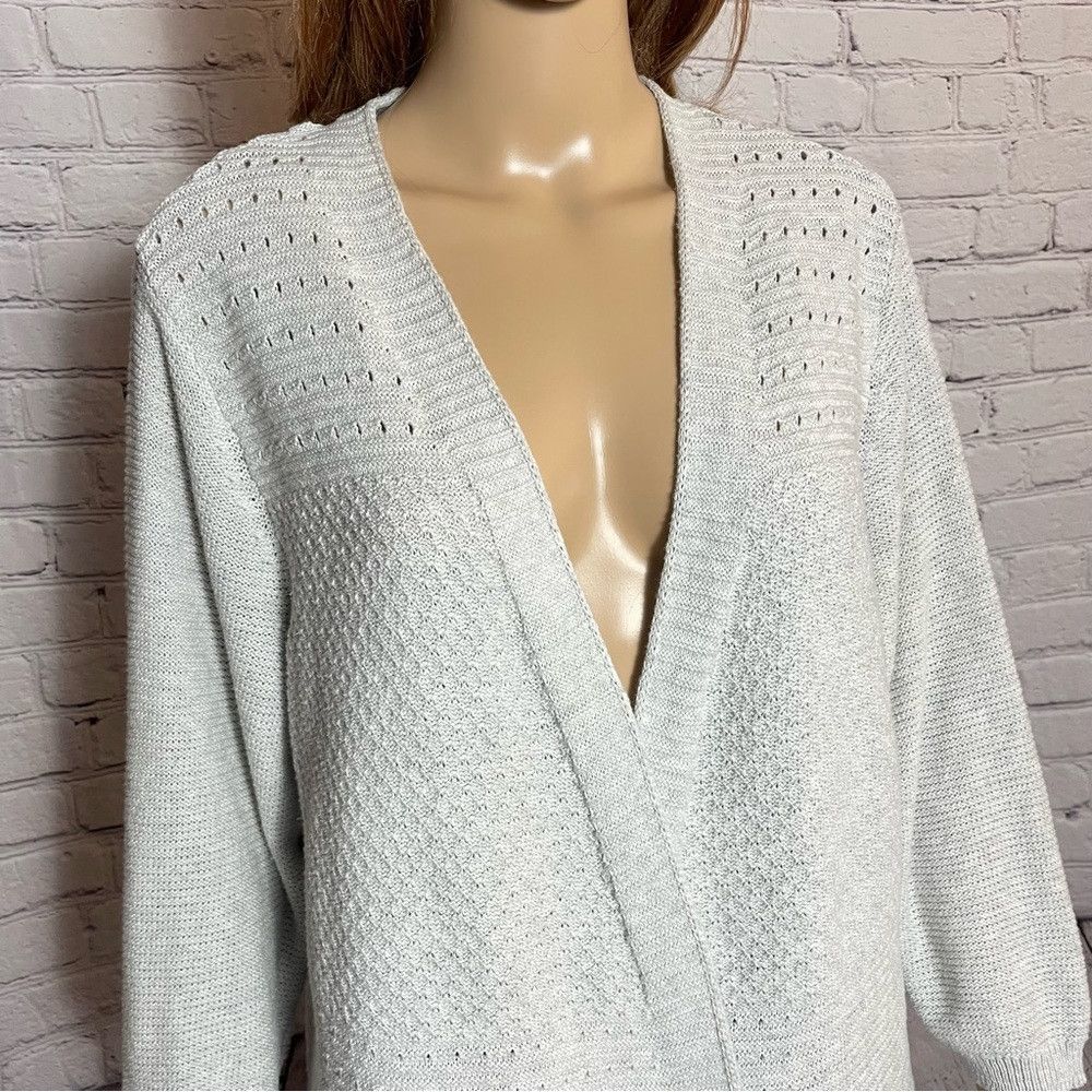 Faded Glory Faded Glory Open Front Cotton 3/4 Sleeve Grey Cardigan Size Size 3XL / US 20-22 - 2 Thumbnail