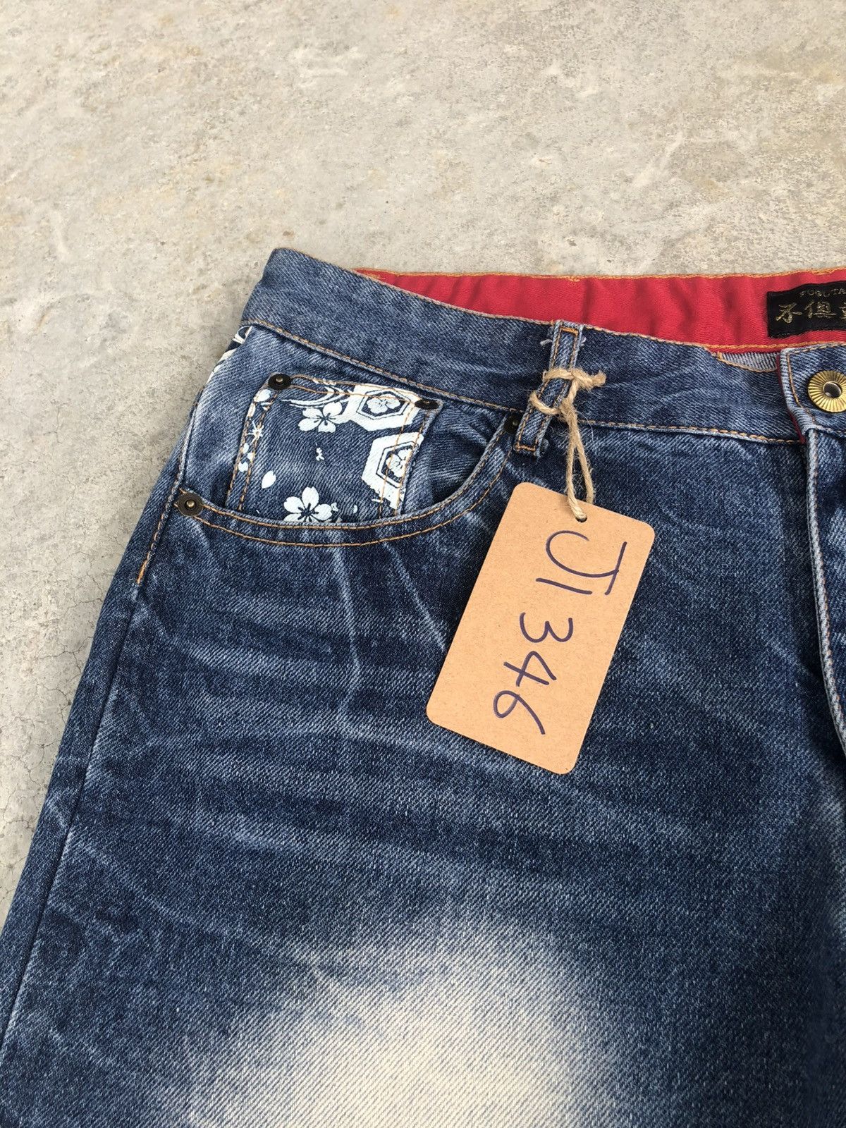 Japanese Brand Fugutaiten Embroidered Jeans Distressed Jeans Size US 33 - 15 Thumbnail