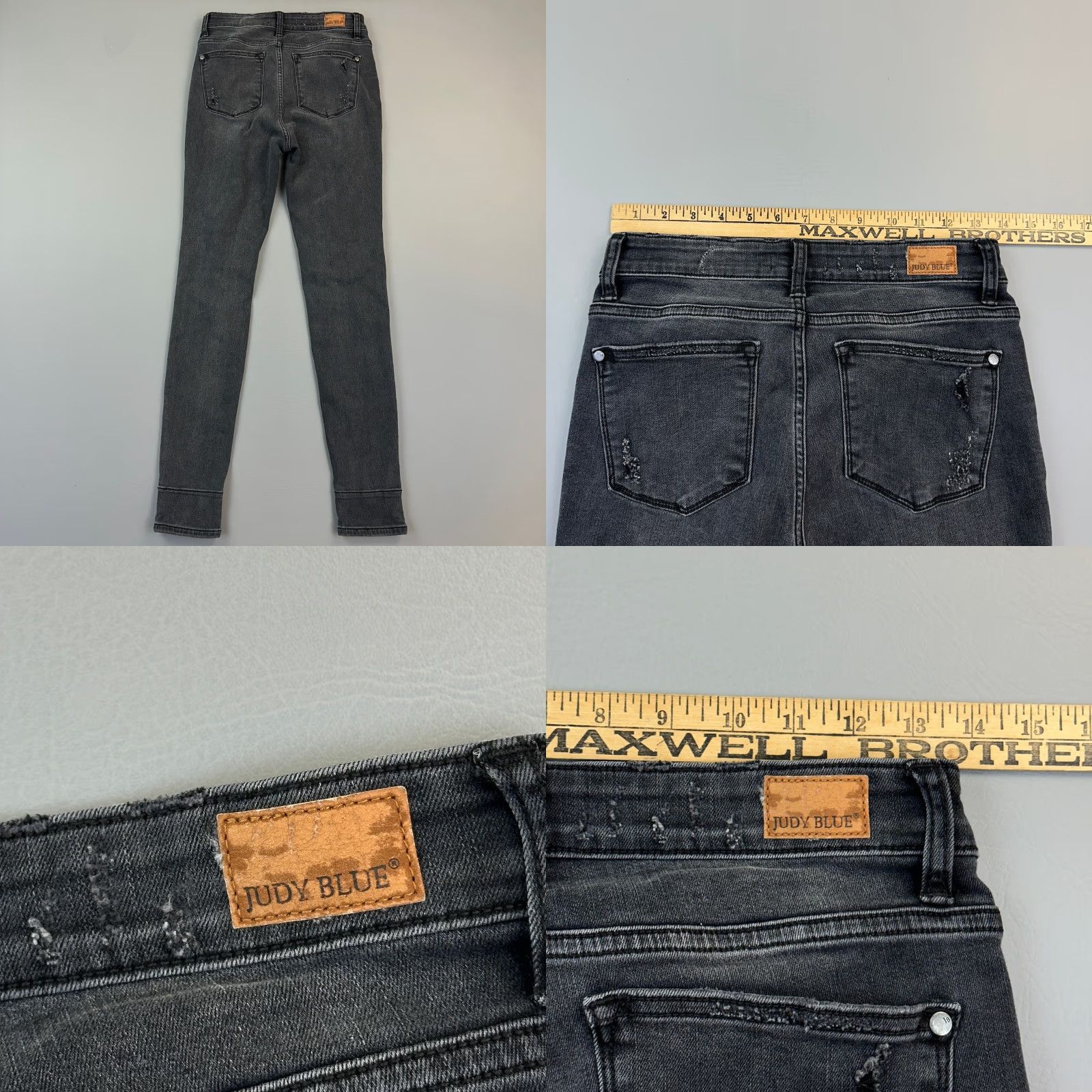 Denime Judy Blue Jeans Women’s 7/28 Black Denim Skinny Fit Distressed Patch Plaid Patch Jeans Size 28" / US 6 / IT 42 - 9 Thumbnail