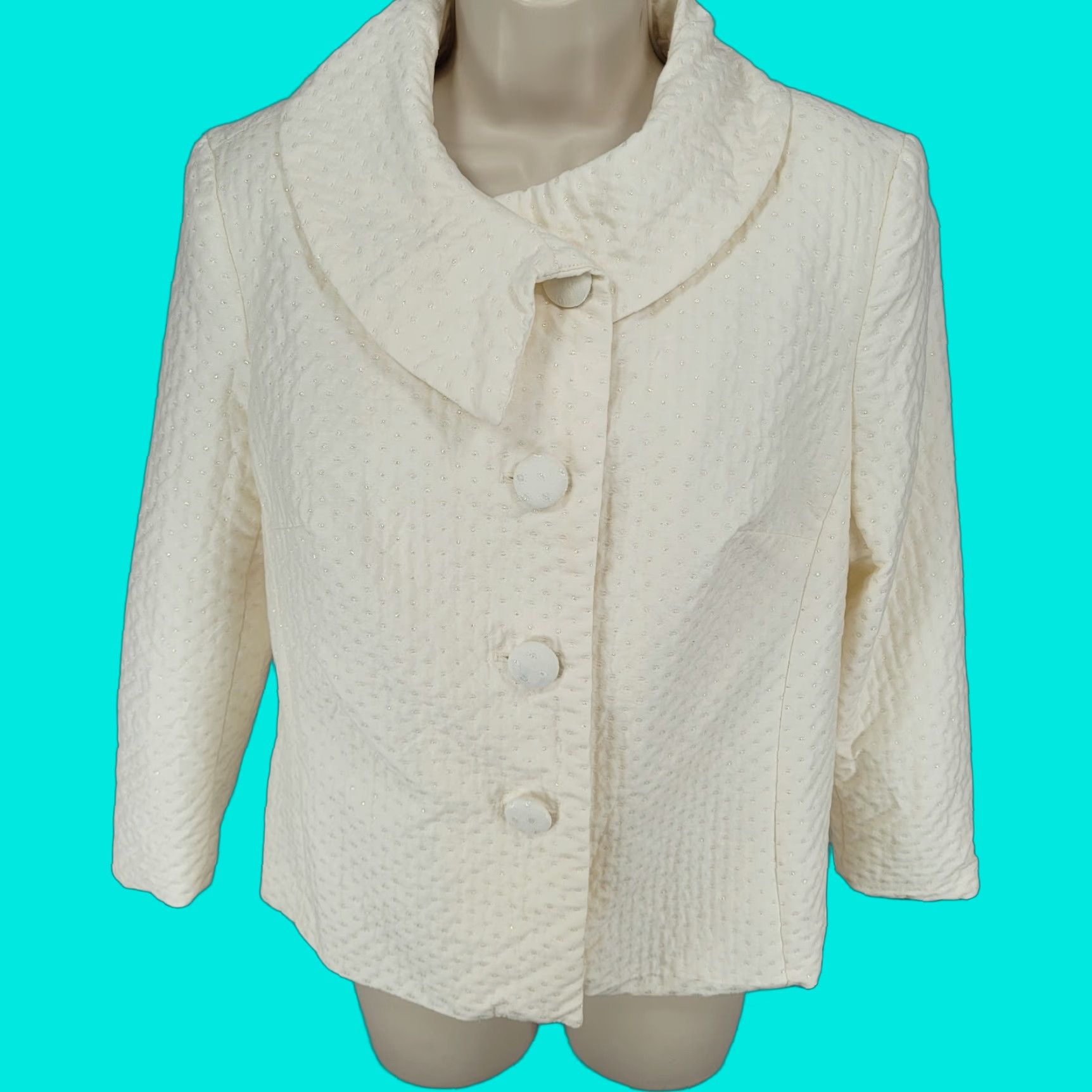 Vintage VINTAGE Citrine Jacket Women Size 10 Ivory Glitter Button Closure Lined Canada Classic Size L / US 10 / IT 46 - 1 Thumbnail