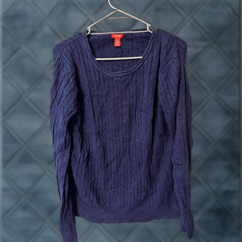 Izod Izod Sweatshirt Women's XL Blue Cable Knit Crew Neck Pullover Knit Sweater Casual Men/Women? Size XL / US 12-14 / IT 48-50 - 1 Thumbnail