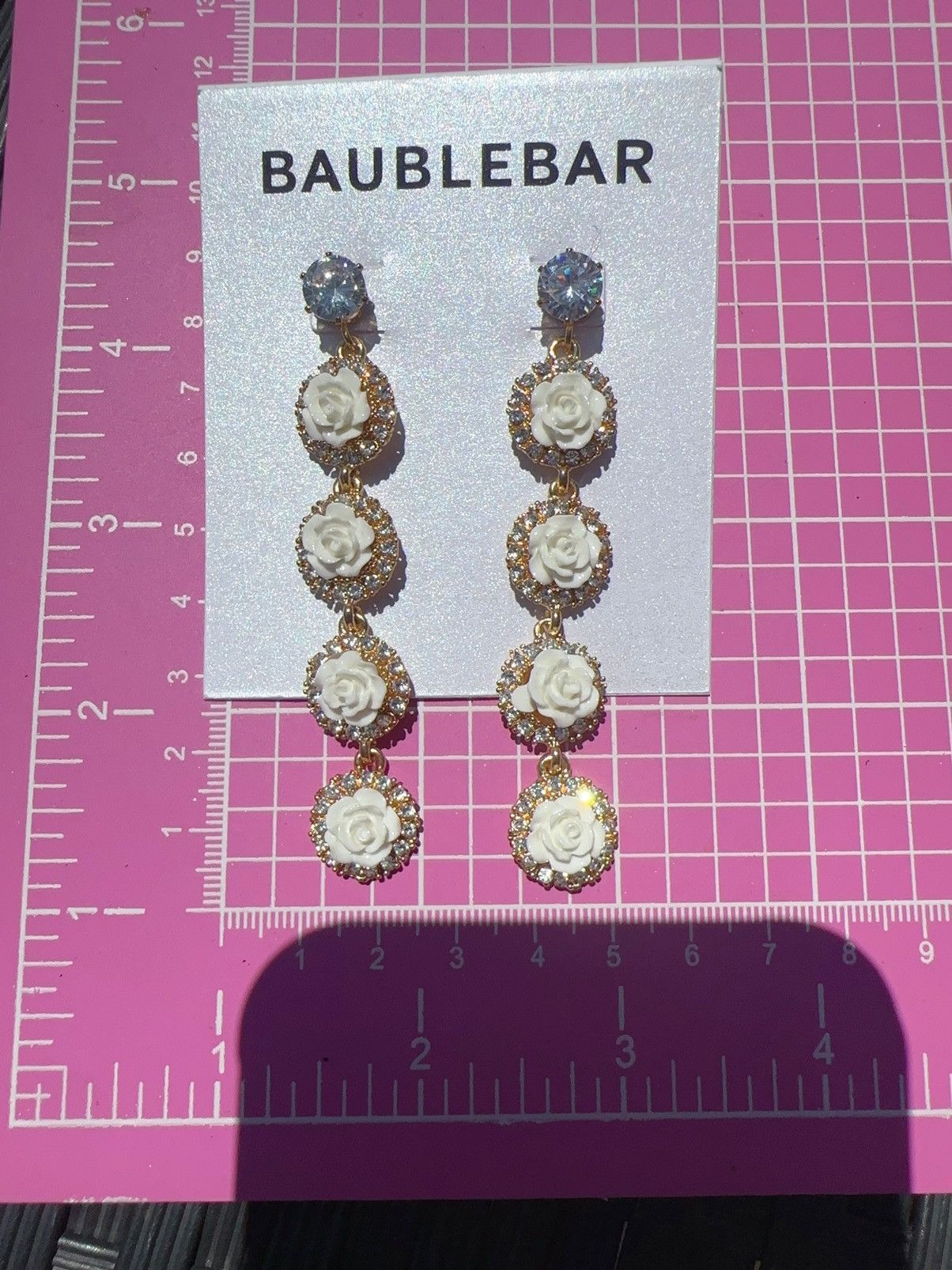 Designer Baublebar gold tone diamonds paved white roses tassels Size ONE SIZE - 4 Thumbnail