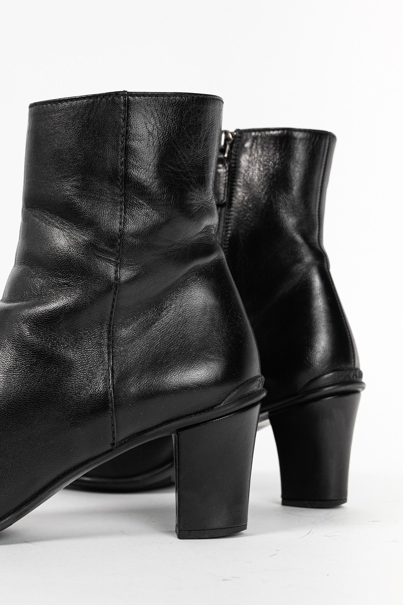 Prada Prada Black Leather Almond-Toe Ankle Boots Size US 7.5 / IT 37.5 - 7 Thumbnail