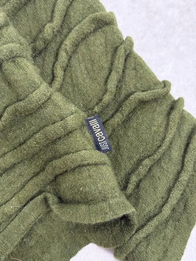 Just Cavalli 2000s Cavalli Olive Textured Wave Wool Sweater Size XS / US 0-2 / IT 36-38 - 8 Thumbnail