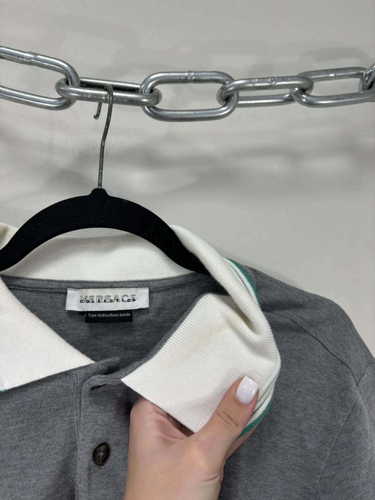 Versace Versace Collection Men’s Embroidered V Logo Gray Polo Shirt Size US L / EU 52-54 / 3 - 15 Thumbnail