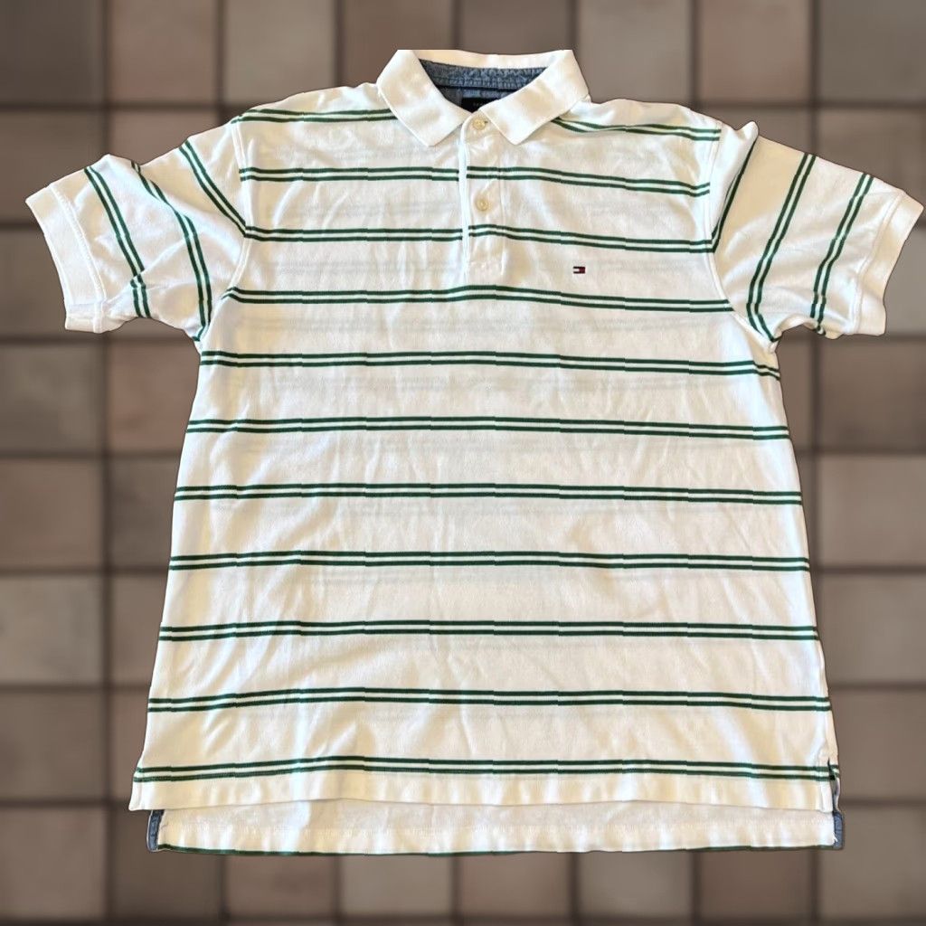 Tommy Hilfiger VINTAGE Tommy Hilfiger Polo Shirt Men XL Short Sleeve Striped White Green Knit Logo Casual Size US XL / EU 56 / 4 - 1 Thumbnail