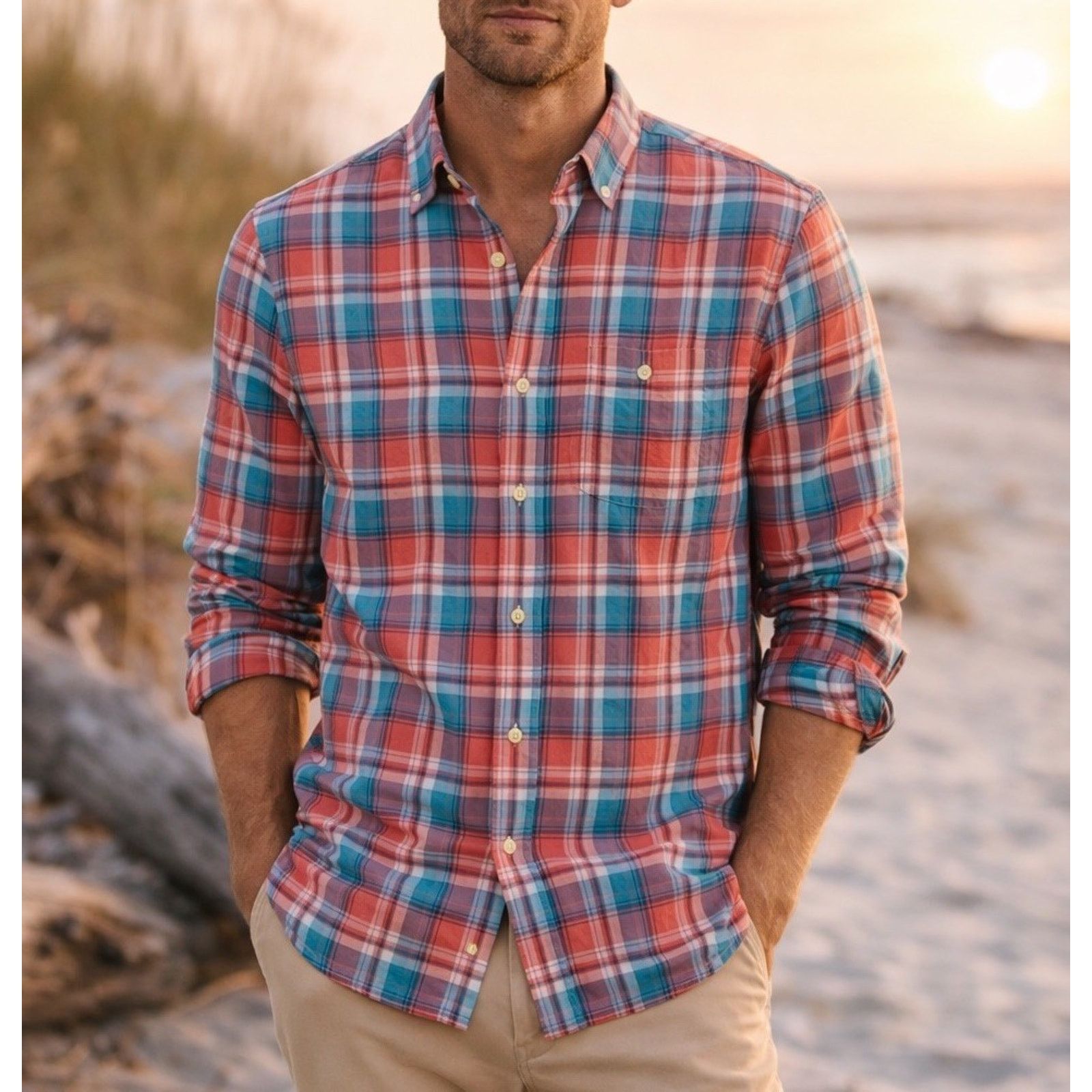 Faherty Faherty Mens S Shirt Tropical Cotton Plaid Long Sleeve Size US S / EU 44-46 / 1 - 1 Thumbnail