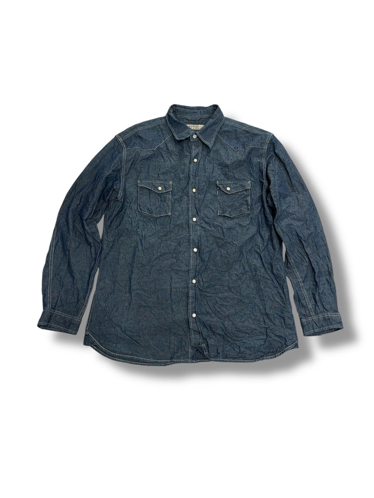 Japanese Brand × Kansai Yamamoto × Vintage Vintage Kansai Yamamoto denim shirt Workwear Size US L / EU 52-54 / 3 - 1 Thumbnail