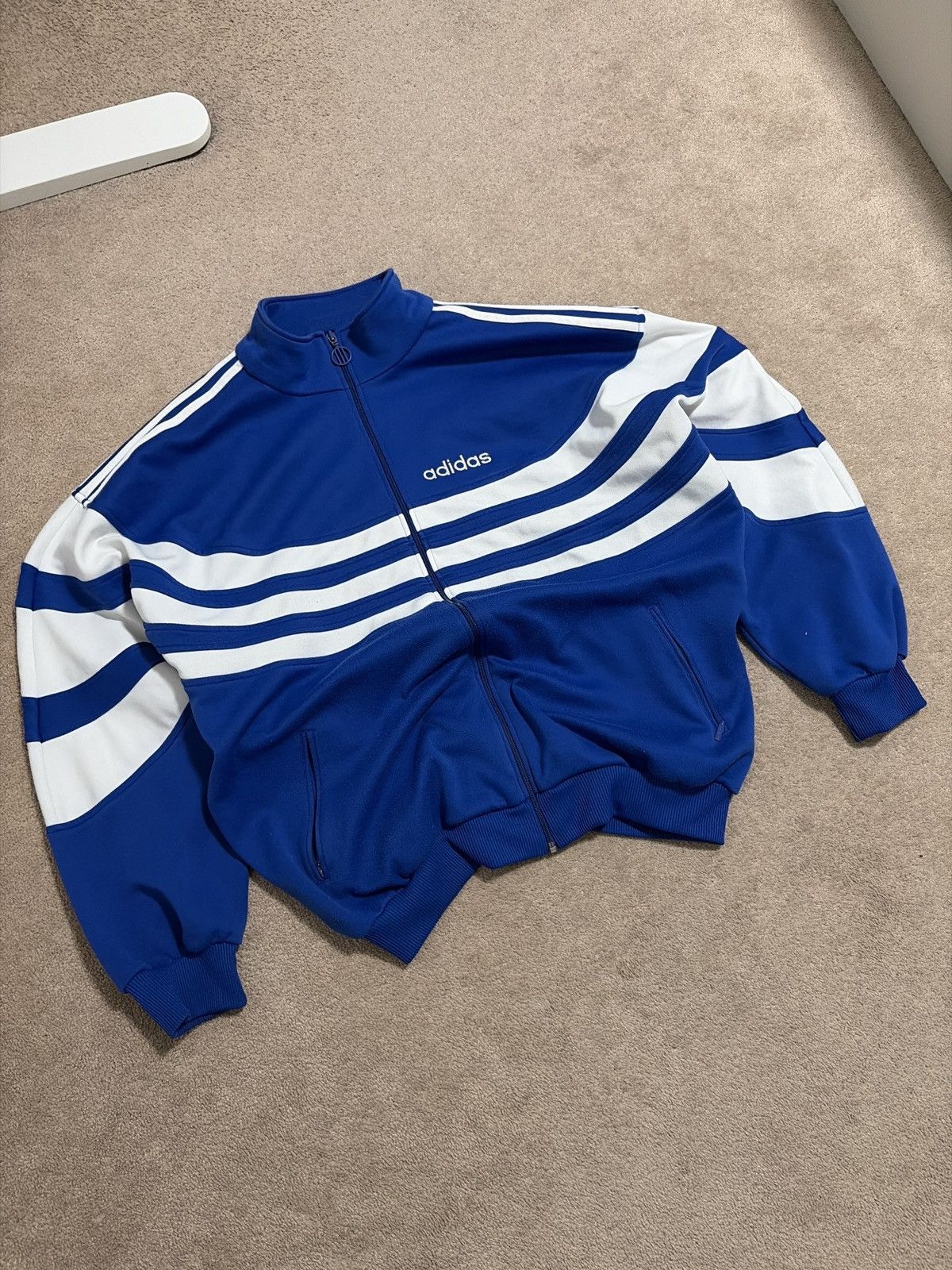 Adidas Rare Vintage Adidas Blue Three Stripes Sweater Size US L / EU 52-54 / 3 - 1 Thumbnail
