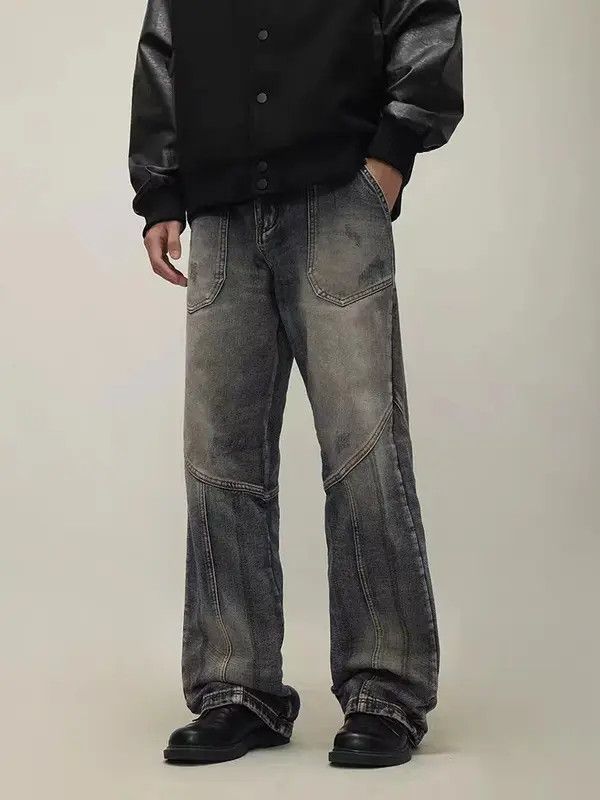 VIBE Vintage washed distressed patchwork wide-leg jeans Size US 32 / EU 48 - 6 Thumbnail