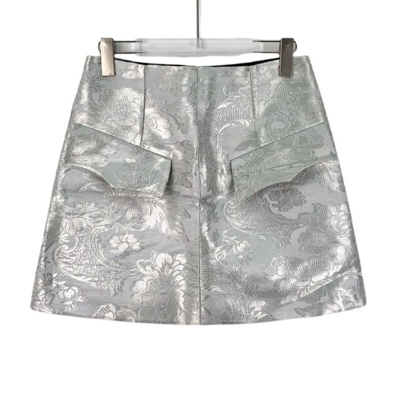 Louis Vuitton Louis Vuitton Silver Floral Embroidered Casual Zip Skirt Size 35" - 1 Thumbnail