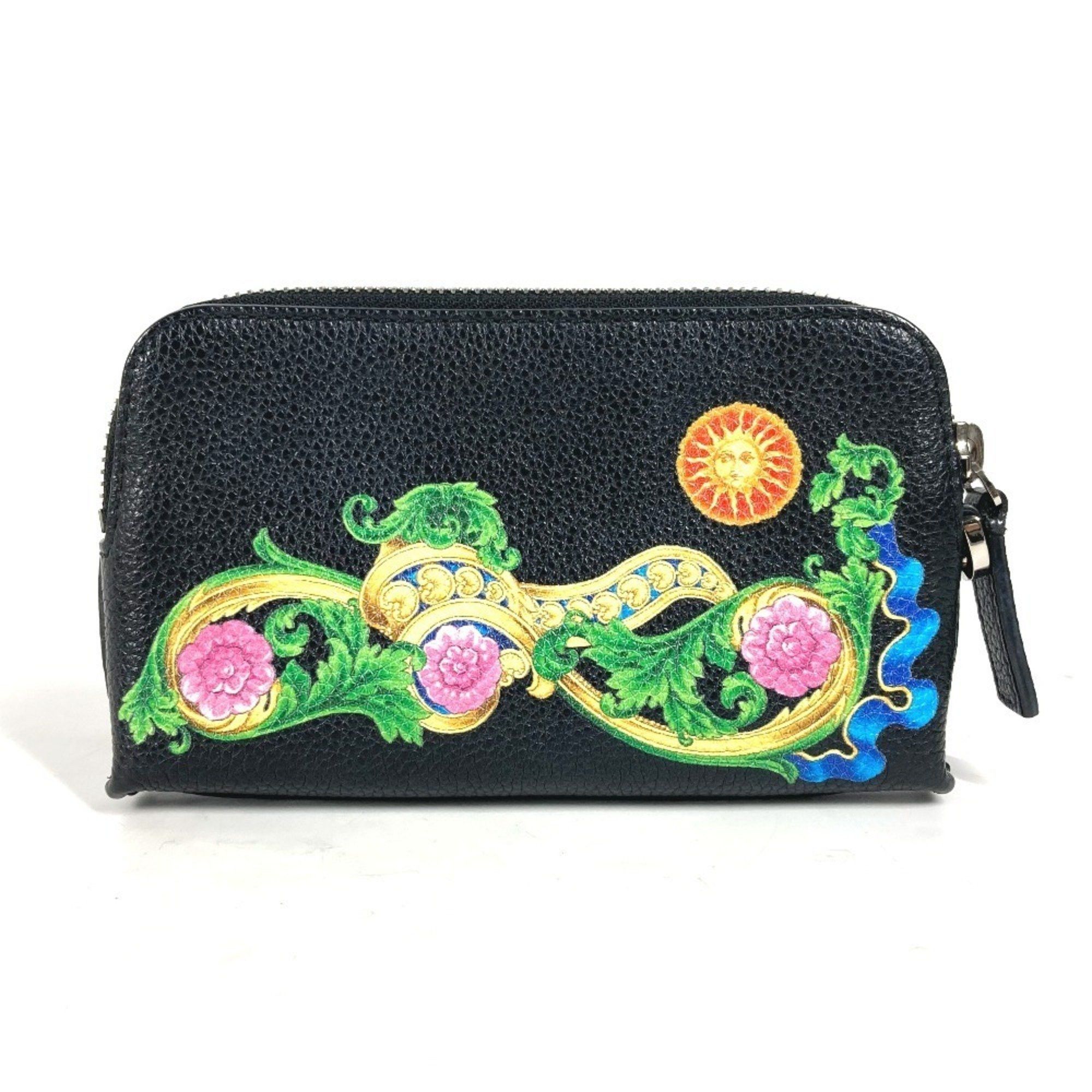 Versace Logo Large Wallet Coin Purse Round Zipper Wallet/coin Case Leather Men's Women's Black