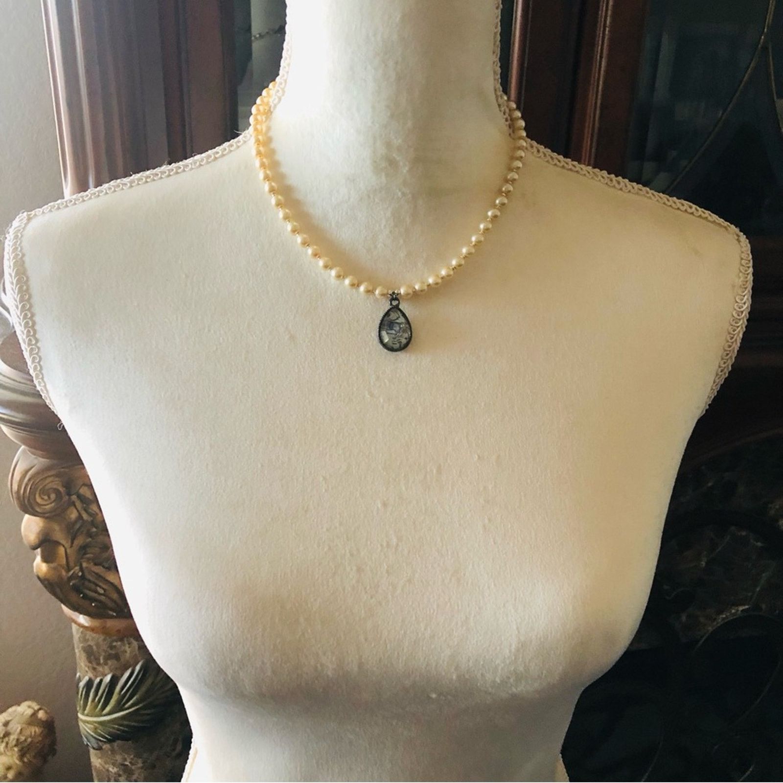 Handmade Handcrafted repurpose marble teardrop Pearl necklace Size ONE SIZE - 5 Thumbnail