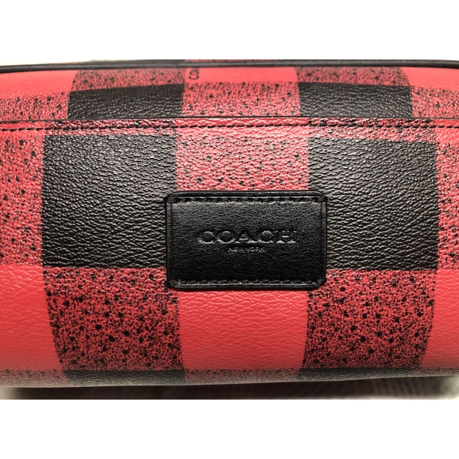 Coach VINTAGE Coach Dopp Kit Large Travel Cosmetic Bag Red Black Plaid Leather PVC Size ONE SIZE - 2 Thumbnail