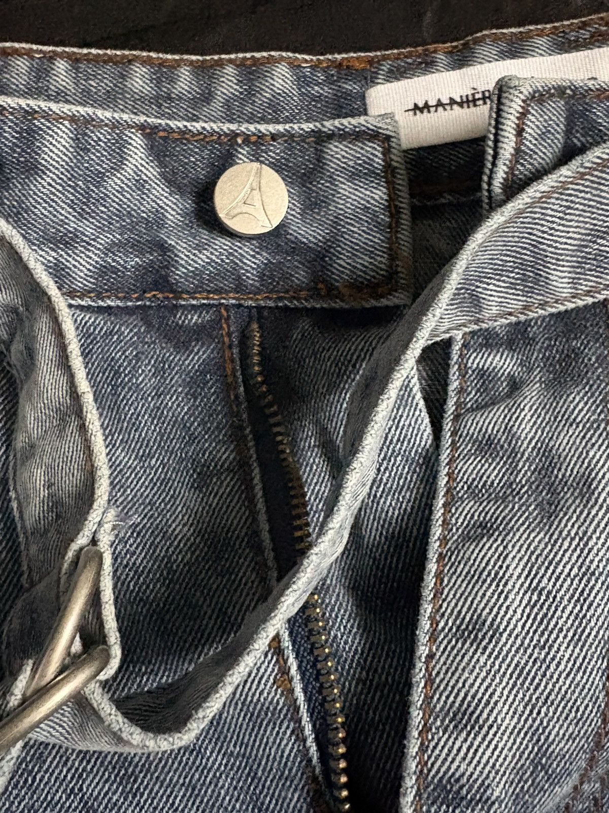 Maniere De Vior Adam in Blue Wash Wide Leg Belted Jeans Size US 32 / EU 48 - 2 Thumbnail