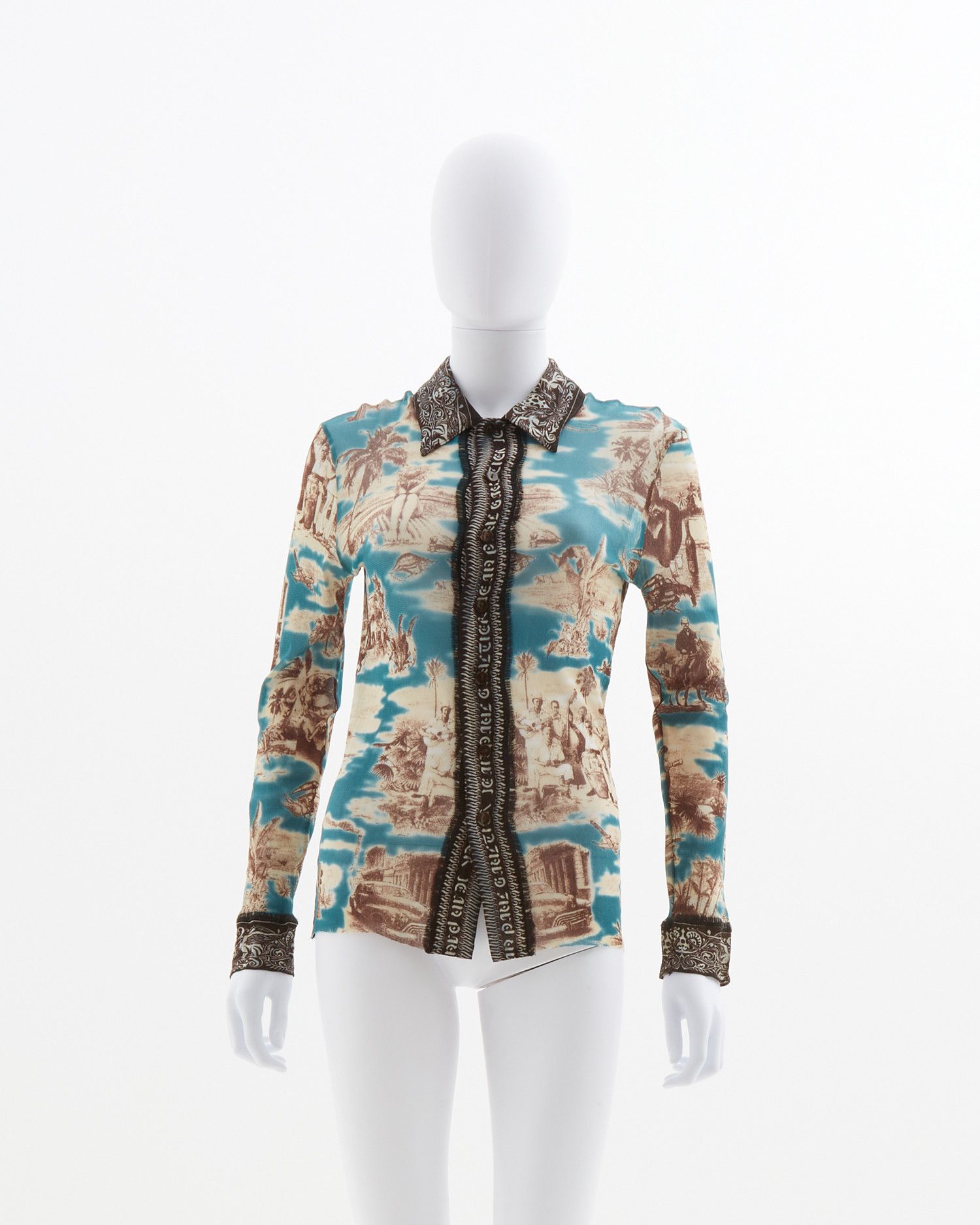 Jean Paul Gaultier S/S 1998 Cuba print mesh long-sleeve shirt Size US S / EU 44-46 / 1 - 1 Thumbnail