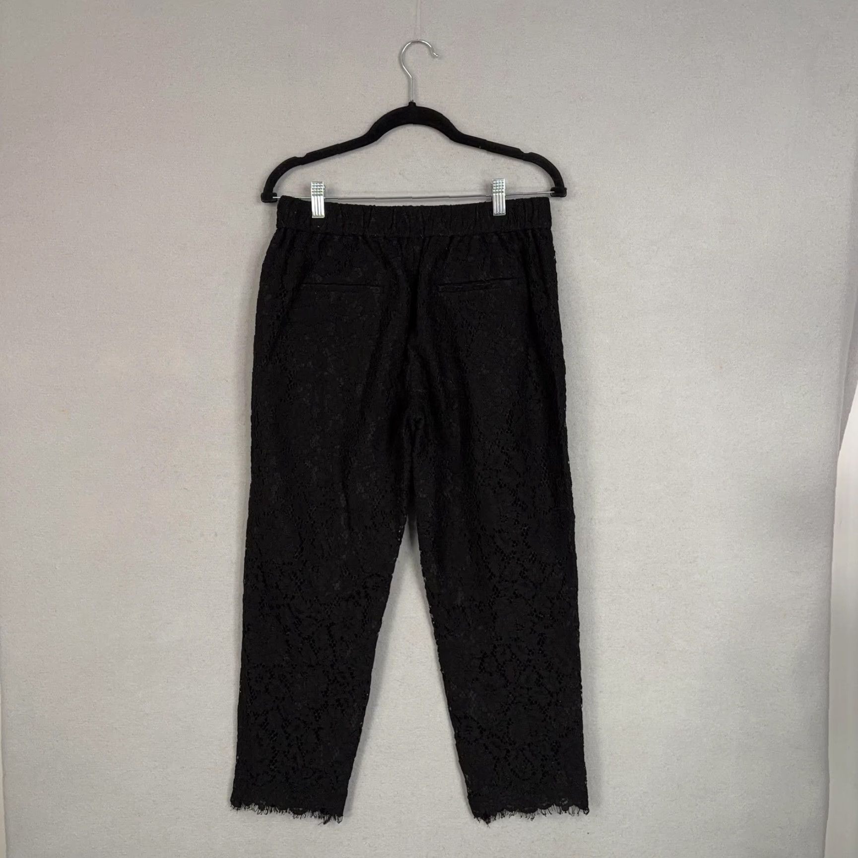 J.Crew J.CREW Pants Womens 4 Black Floral Lace Cropped Tapered Pull On Lined Dressy Size 27" / US 4 / IT 40 - 6 Thumbnail