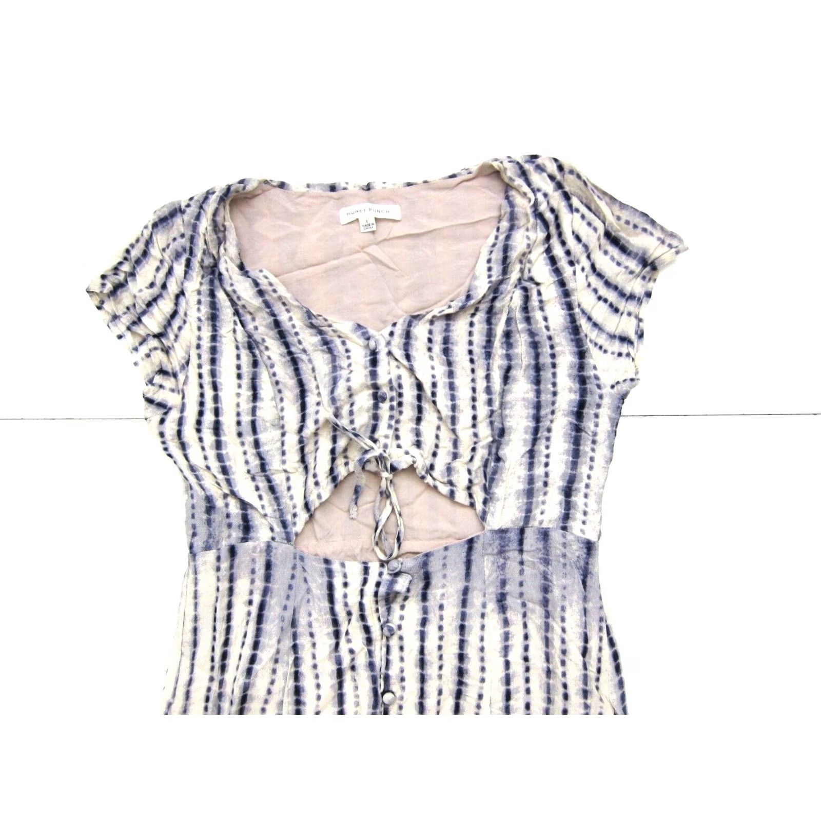 Vintage Honey Punch Maxi Dress Blue Ivory Tie Dye Button Short Sleeve L Vintage Kaftan Mid-Length Dress L Girls Mens Womens Size 36" / US 14 / IT 50 - 3 Thumbnail