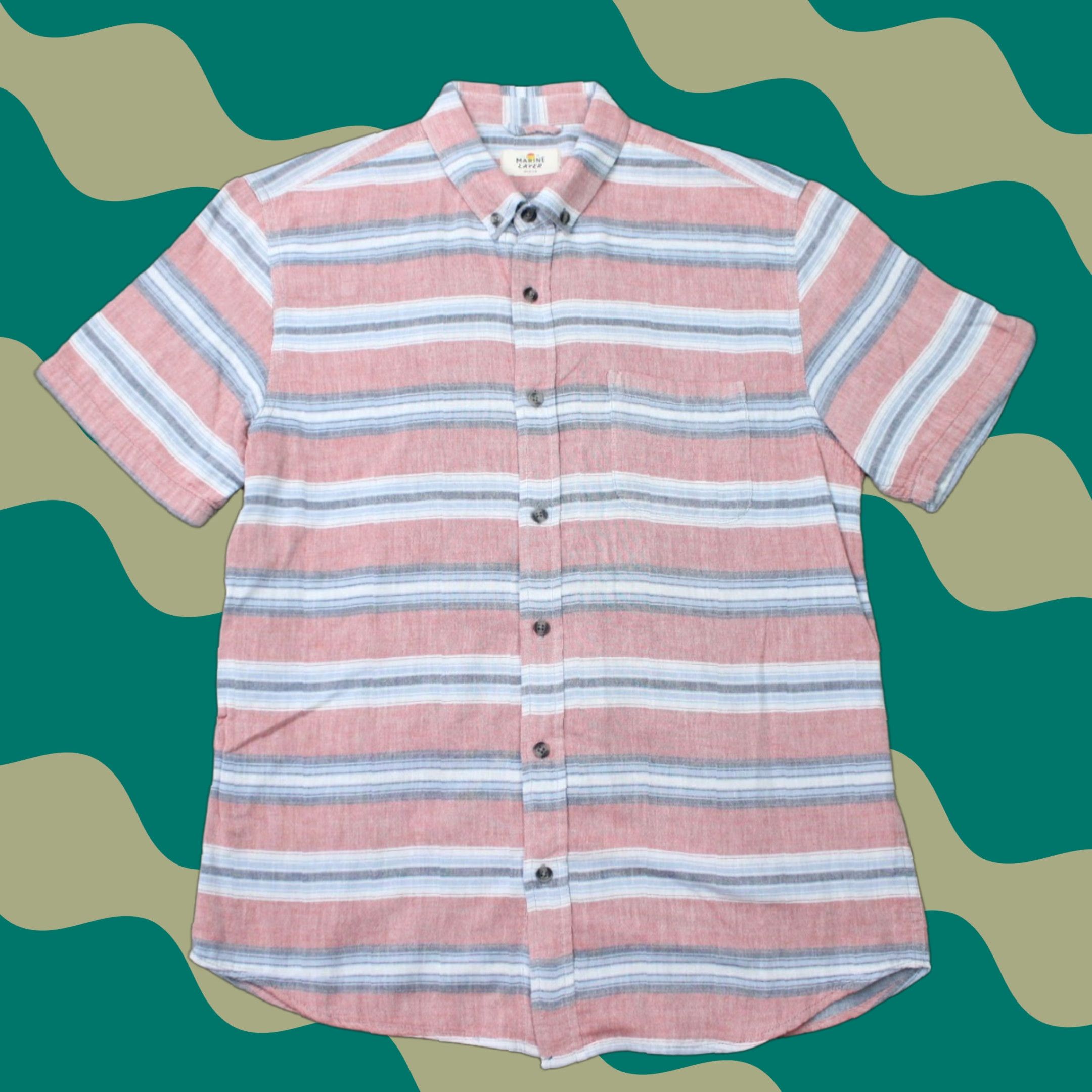 Marine Layer Marine Layer Shirt Mens M Red/Blue Striped 100% Cotton S/S Button-Down Size US M / EU 48-50 / 2 - 1 Thumbnail