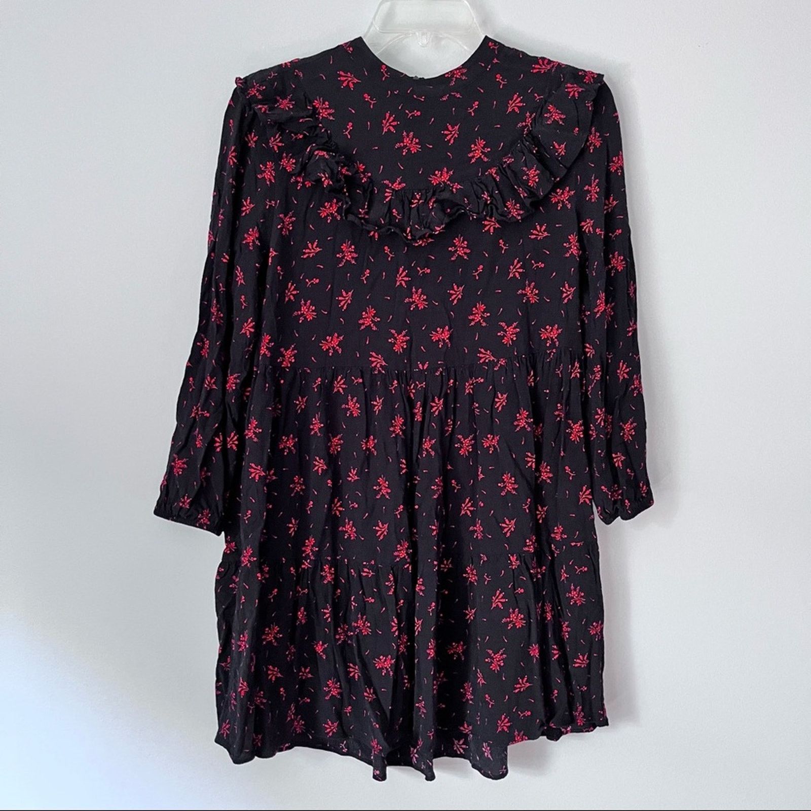 Zara Zara black ruffle mini dress with red floral print sz Small Size S / US 4 / IT 40 - 13 Thumbnail