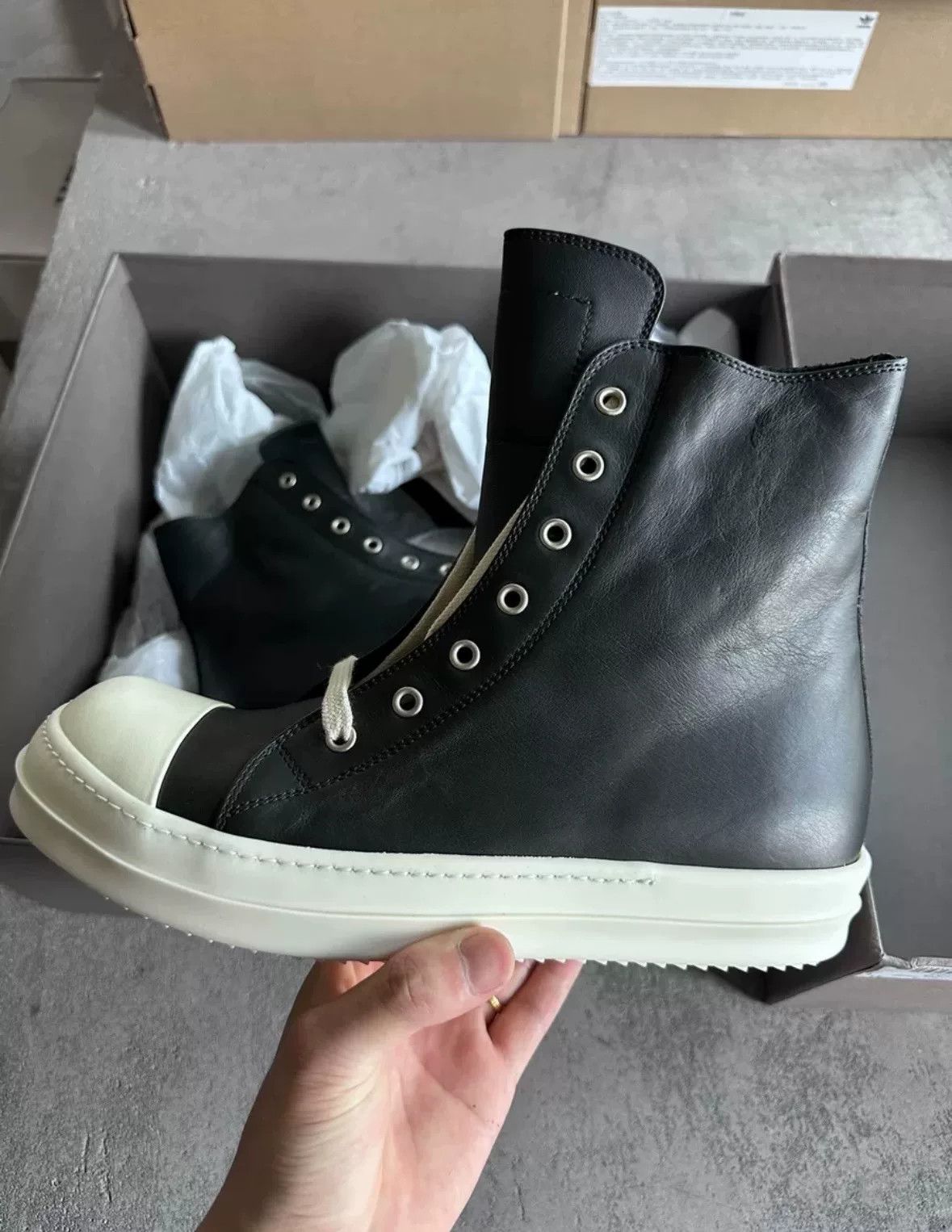Rick Owens Rick Owens Leather Hitop Sneakers 8.5 Men Size US 8.5 / EU 41-42 - 1 Thumbnail