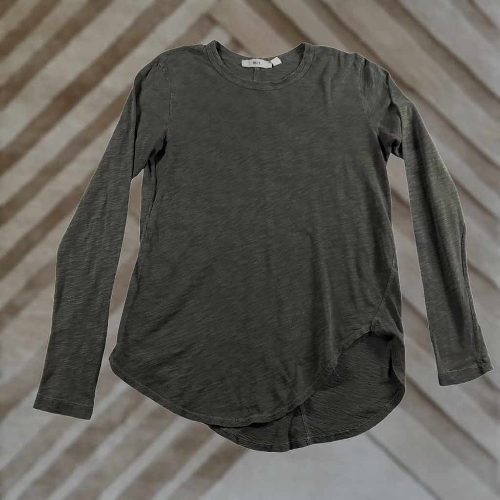 Vintage Wilt Womens XS Gray Long Sleeve Top USA Asymmetrical Crossover Hem Slub Knit Size XS / US 0-2 / IT 36-38 - 1 Thumbnail