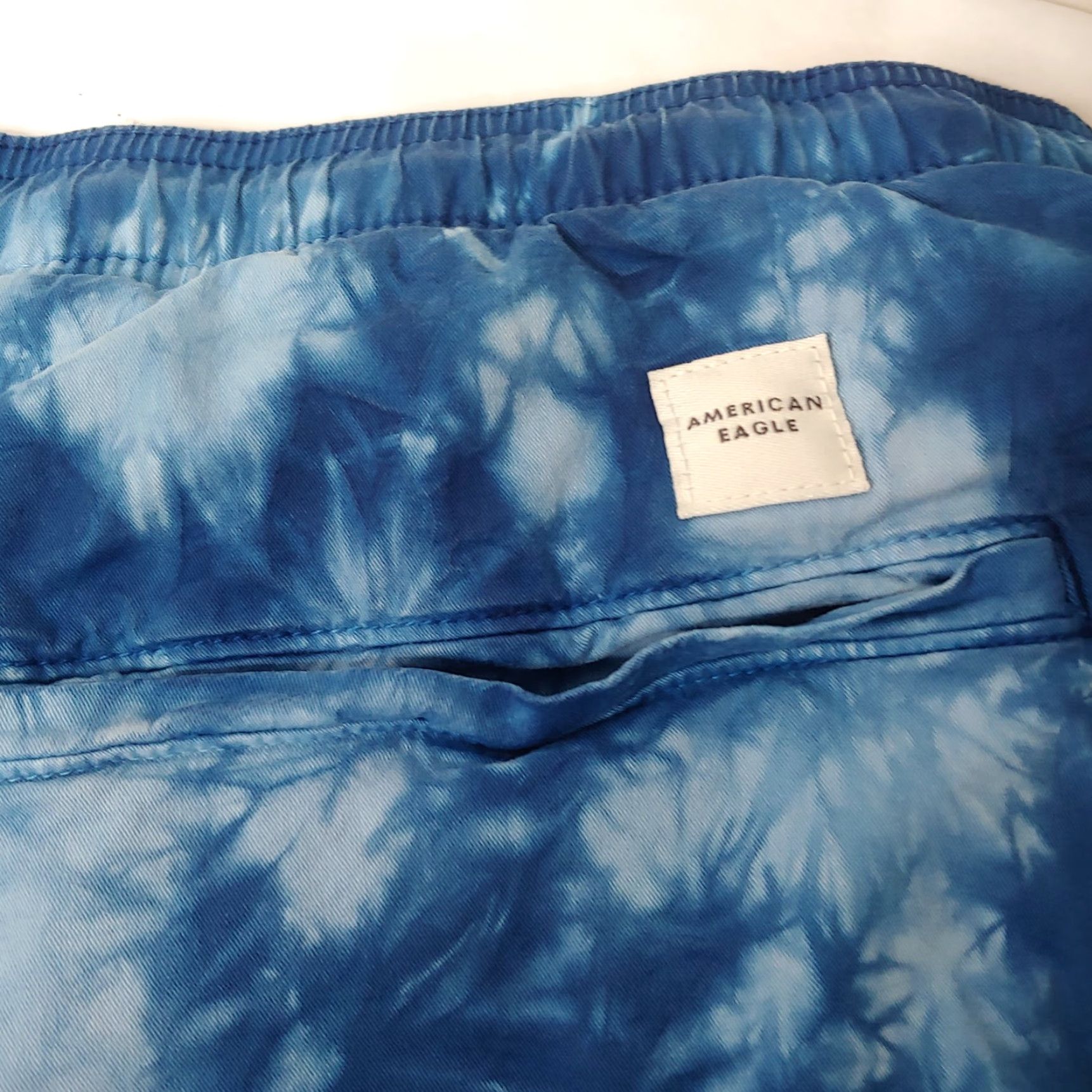 Vintage American Eagle Bermuda Shorts Men XXL Blue Tie Dye Elastic Drawstring Cotton Hippie Size US 39 - 3 Thumbnail