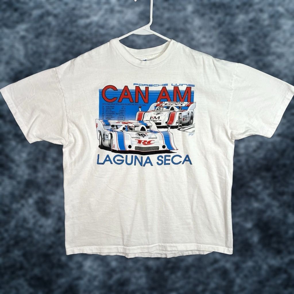 Hanes VINTAGE 1990s Porsche 917 Can Am Racing T Shirt Men's XL White Cotton Graphic Tee Sportswear Size US XL / EU 56 / 4 - 1 Thumbnail