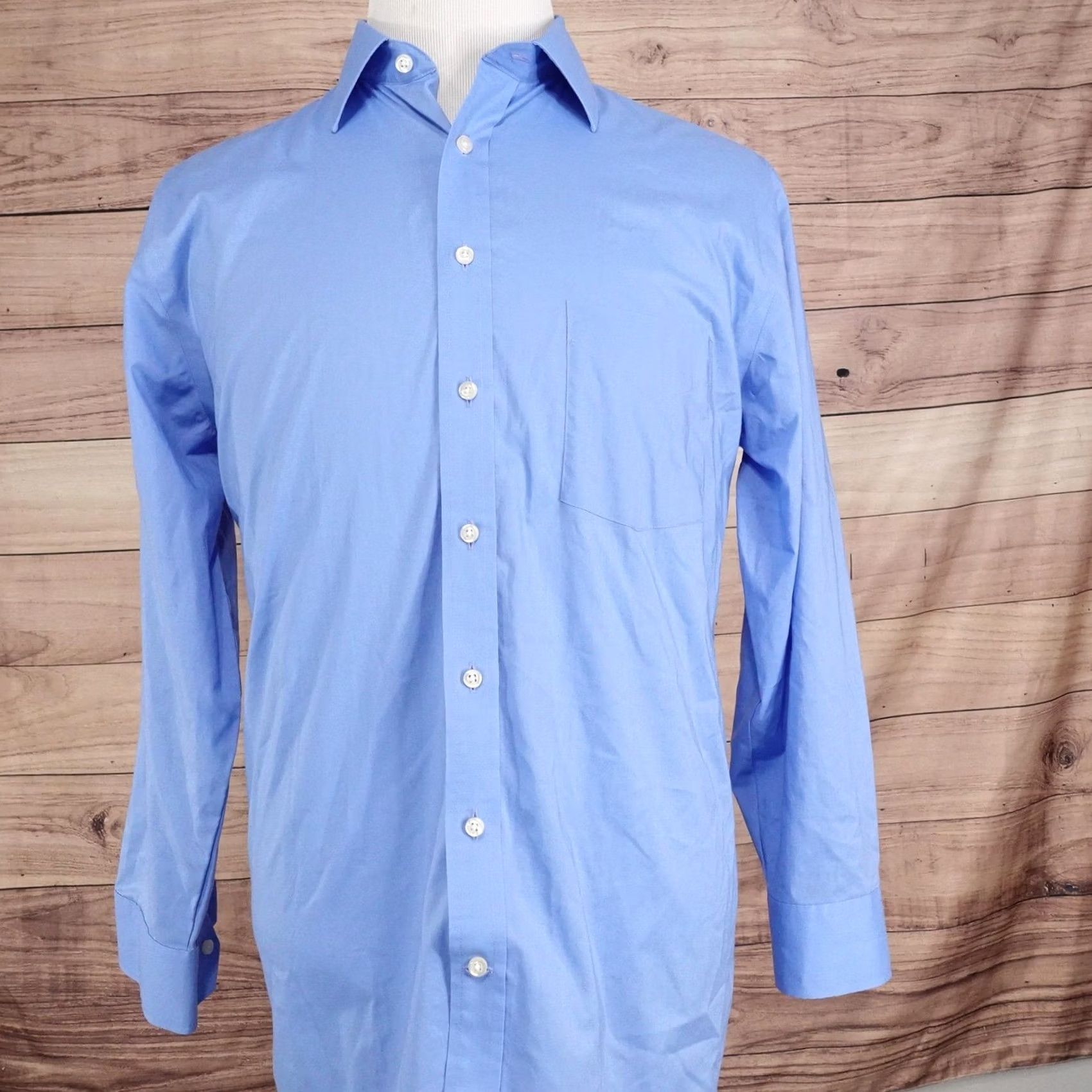 Stafford Stafford Dress Shirt Blue Regular 16.5 32/33 Easy Care Travel Broadcloth Men Shirt Size 46R - 3 Thumbnail