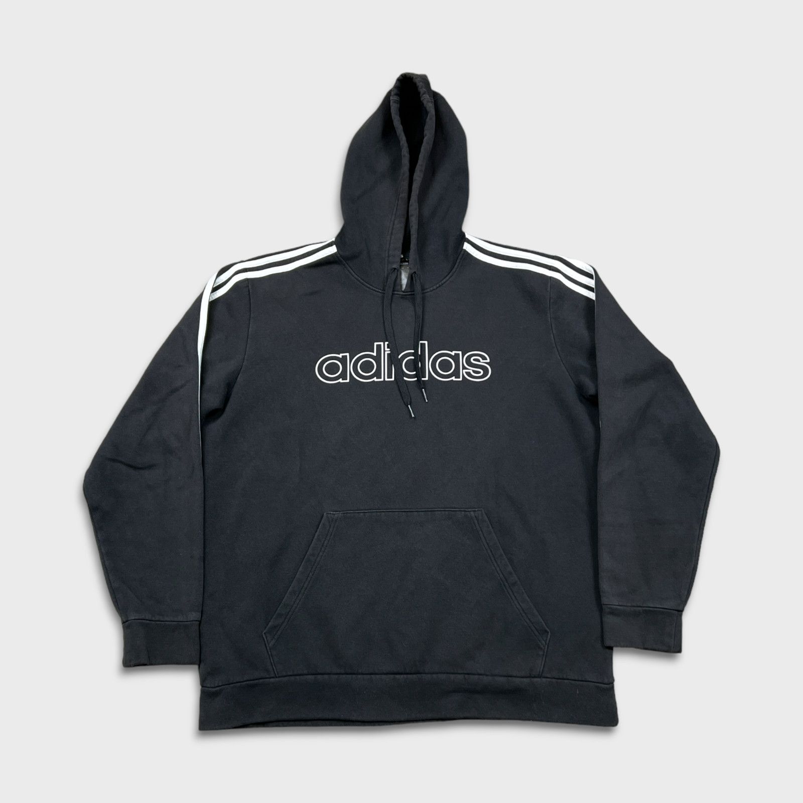 Adidas × Vintage Adidas Hoodie Large Stripe Spellout Pullover Hood Sweatshirt Size US L / EU 52-54 / 3 - 1 Thumbnail