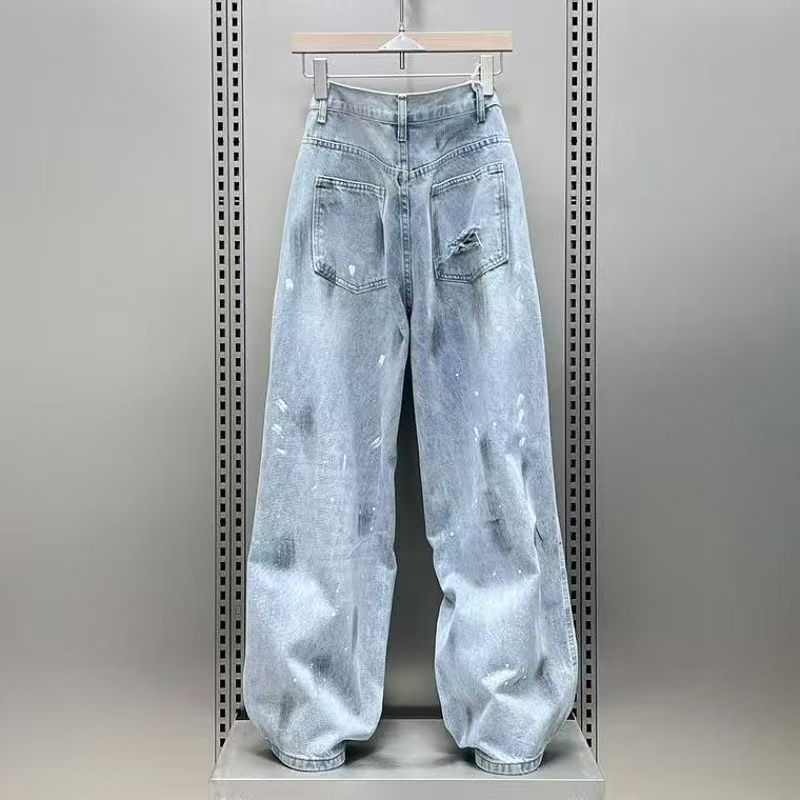Vintage Light Wash Paint Splatter Wide-Leg Jeans Size US 32 / EU 48 - 2 Thumbnail