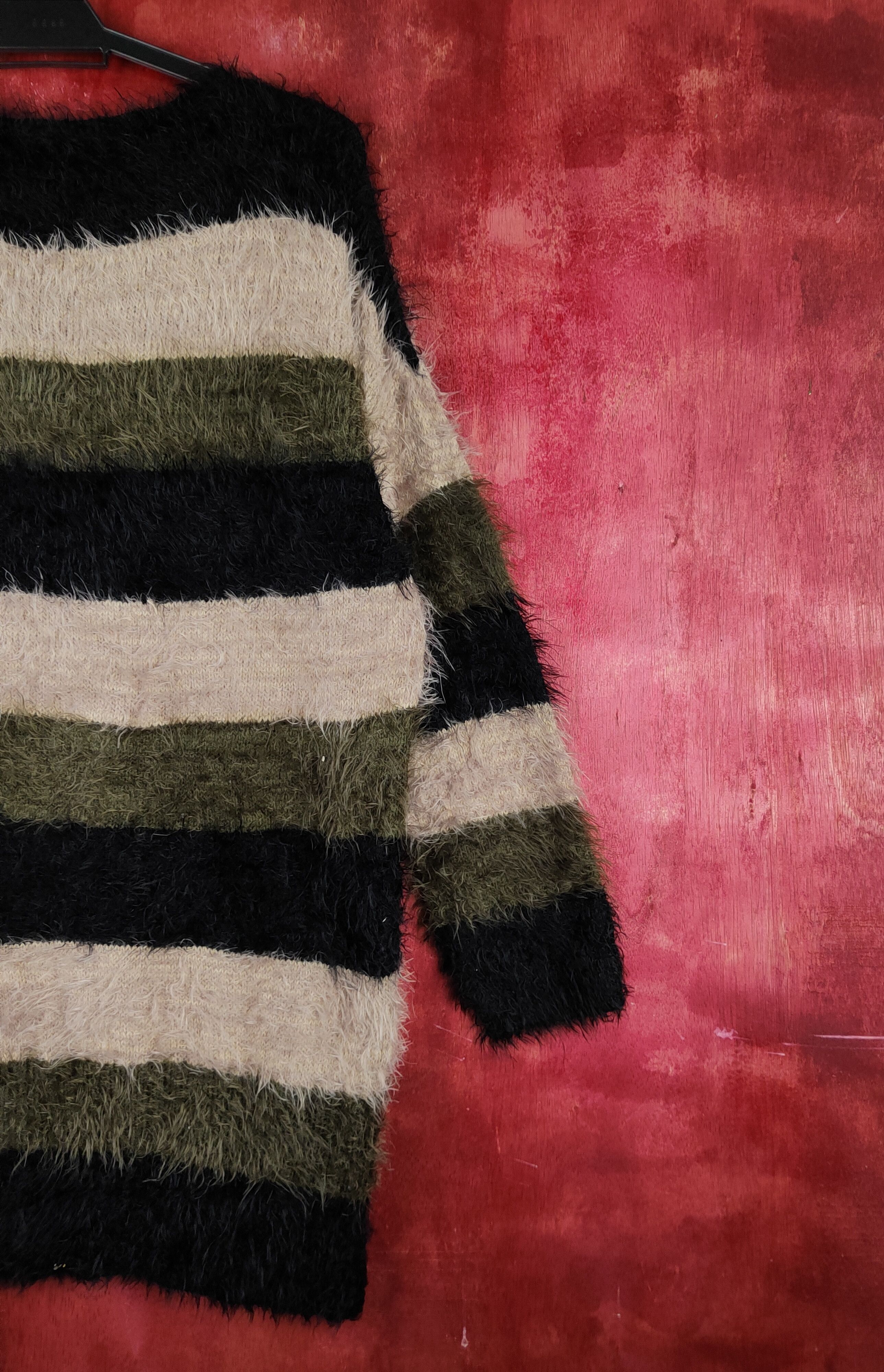 Homespun Knitwear Q.F.M Black Olive Shag Shaggy Fur Mohair Knitwear #S1975 Size XL / US 12-14 / IT 48-50 - 9 Thumbnail