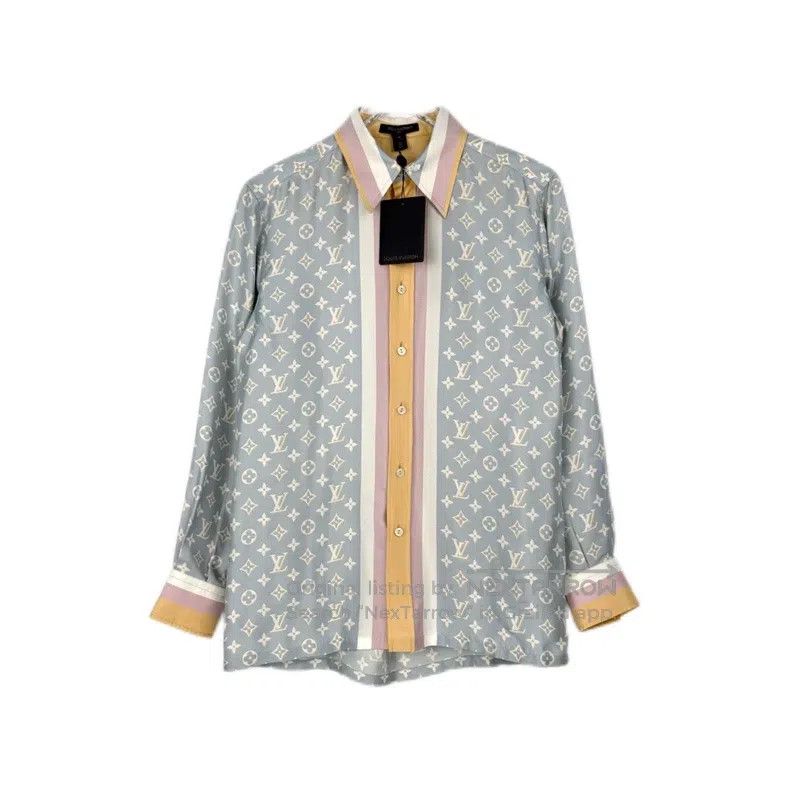 Louis Vuitton Louis Vuitton Light blue full logo mulberry silk shirt Size XS / US 0-2 / IT 36-38 - 1 Thumbnail