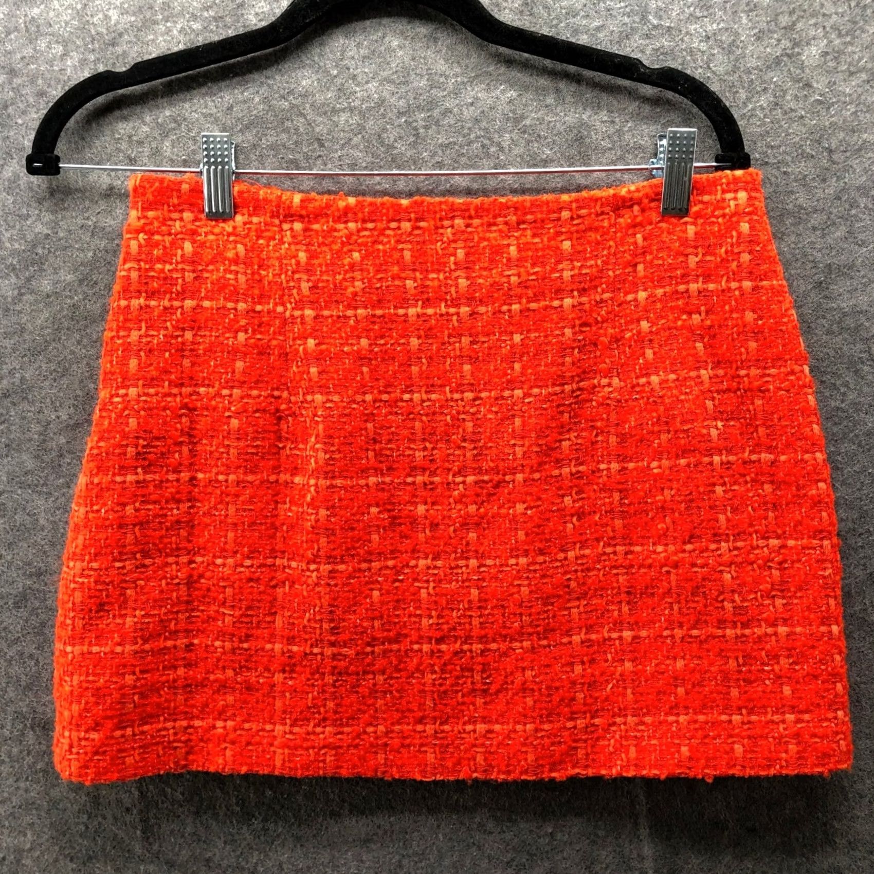 Zara Zara Tweed Mini Skirt Womens M Orange Side Slit Bright Asymmetric Retroglam Size 32" / US 10 / IT 46 - 2 Thumbnail