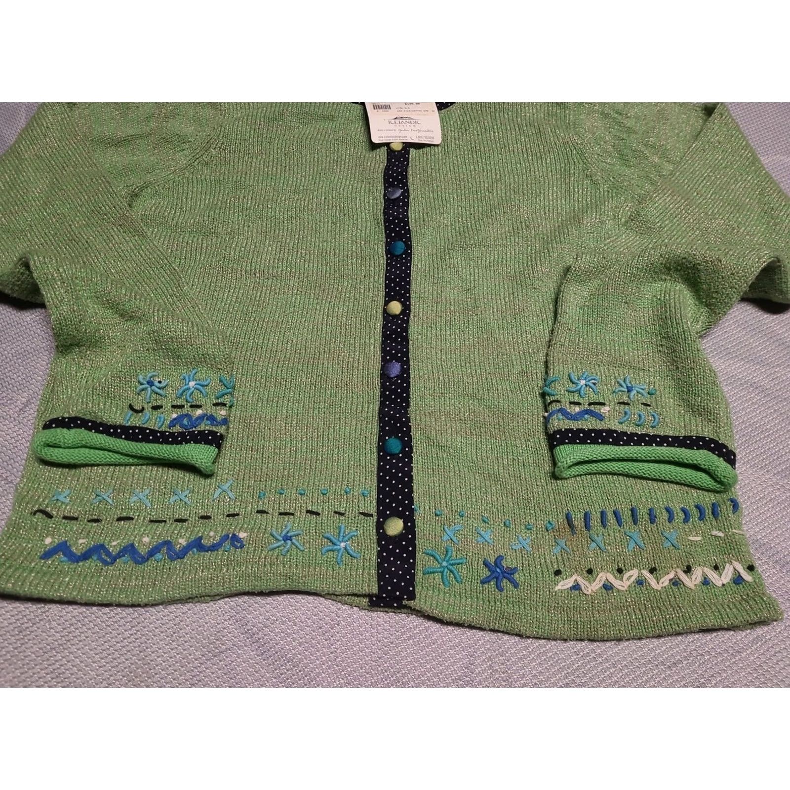 Vintage VTG Icelandic Design Cardigan Sweater Womens S Green Silk Cotton Knit Fair Isle Button Knitwear Buttoned Long Sleeve NWT Size S / US 4 / IT 40 - 5 Thumbnail