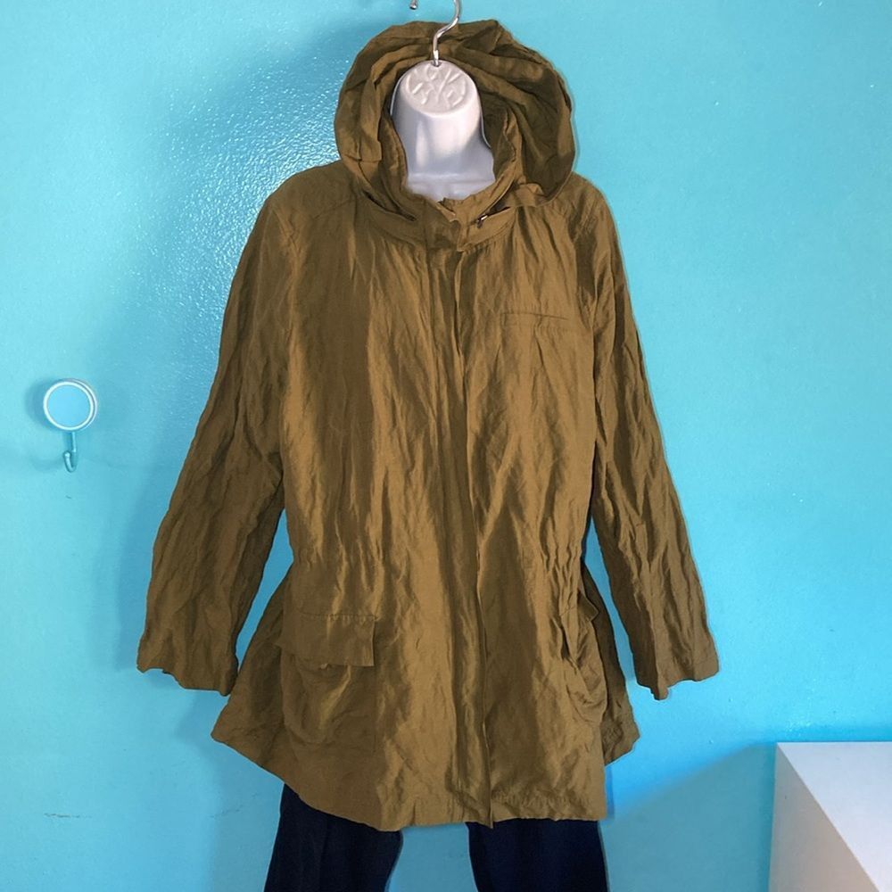 Eileen Fisher Size XL Hooded Lightweight Jacket Olive Organi