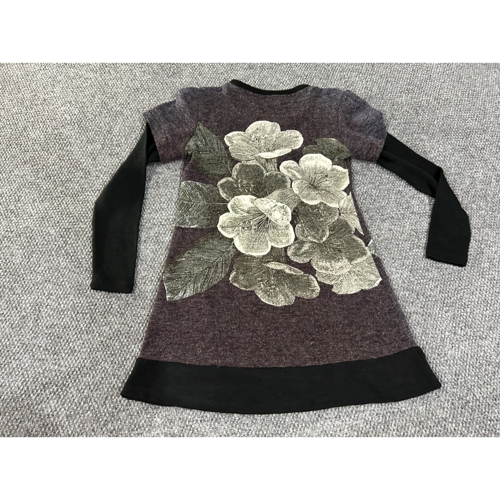 Vintage Madame A-Line Dress Womens M Short Black Floral Knit Stretch Puff Sleeve Crochet Crew Neck Pullover Casual Summer Spring Moderate Condition Good Size M / US 6-8 / IT 42-44 - 5 Thumbnail