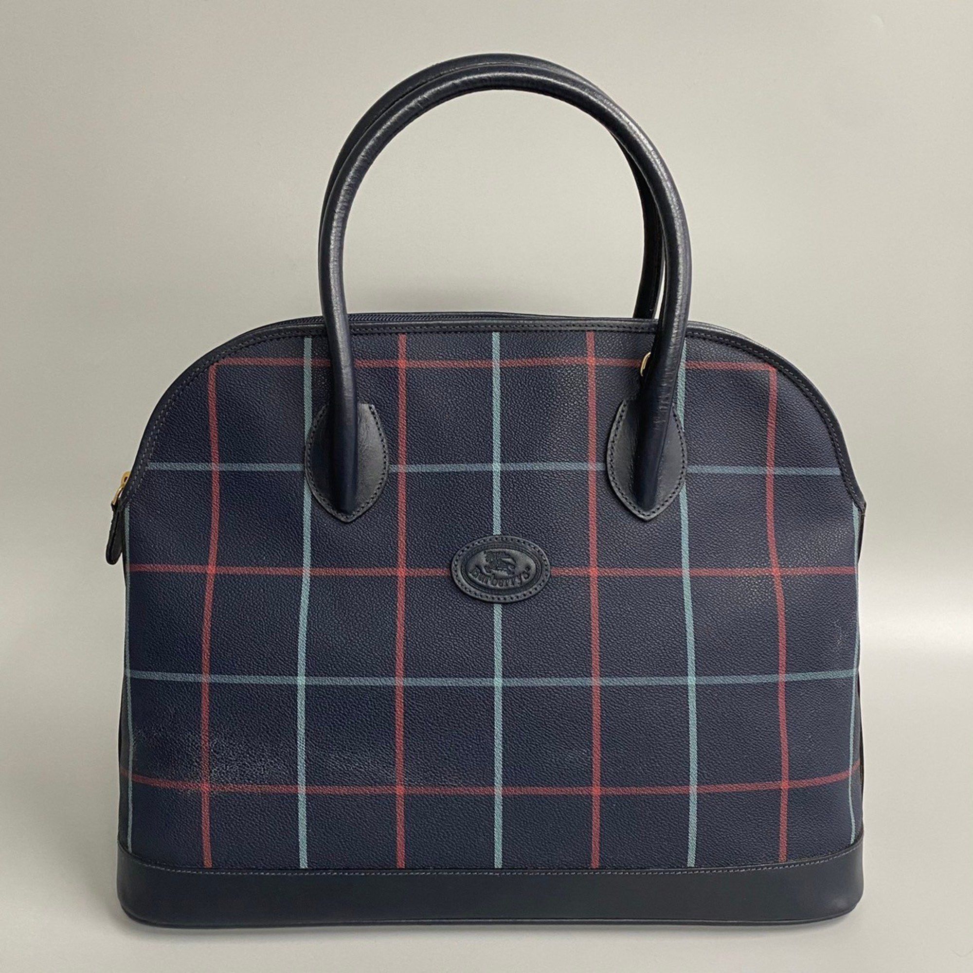 image of Burberrys Nova Check Shadow Horse Leather Handbag Boston Bag Navy 21423, Women's