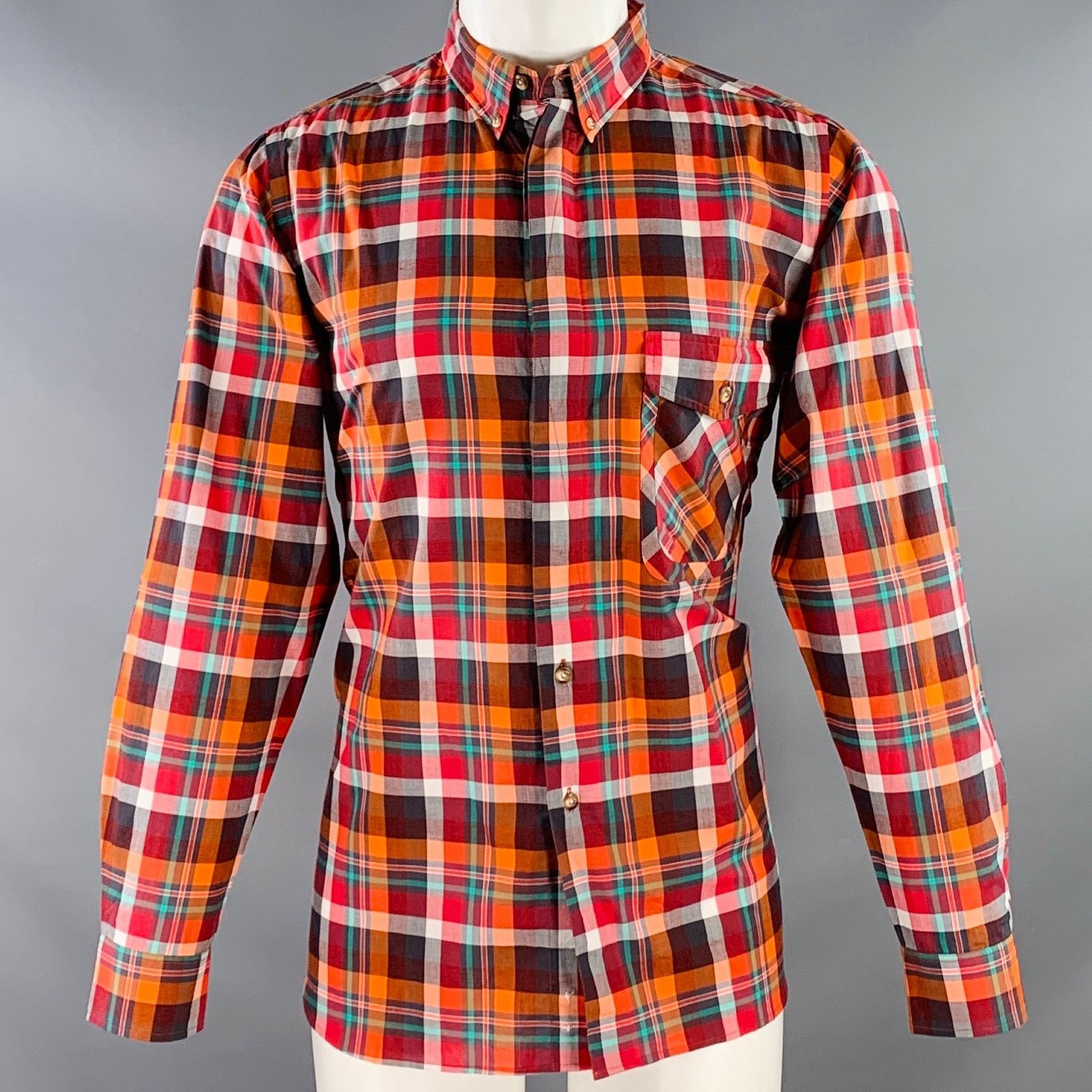 Garbstore Multi Color Plaid Cotton One Pocket Button Down Collar Shirt Size US M / EU 48-50 / 2 - 1 Thumbnail