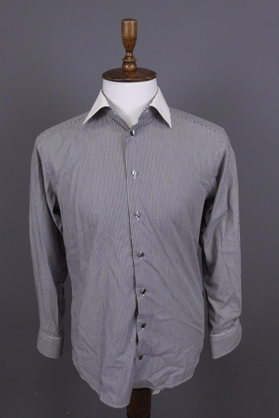 Eton Eton Slim Fit Gray Pinstrie Down Dress Shirt Size 42 / 16 Size US M / EU 48-50 / 2 - 1 Thumbnail