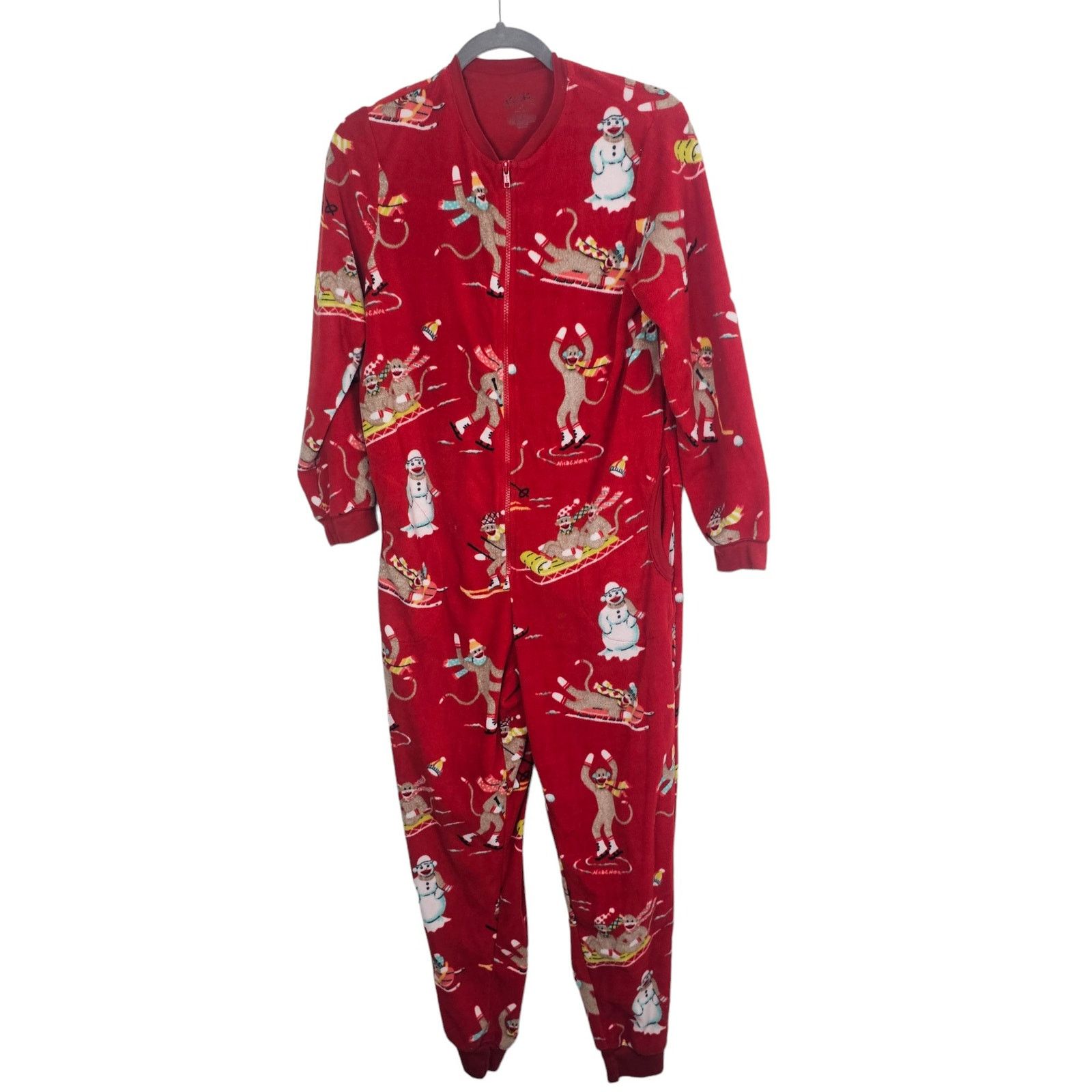 Nickelodeon Nick & Nora Womens Sledding Monkeys 1Pc Fleece Pajamas Sz S Size 38" / US 16 / IT 52 - 1 Thumbnail