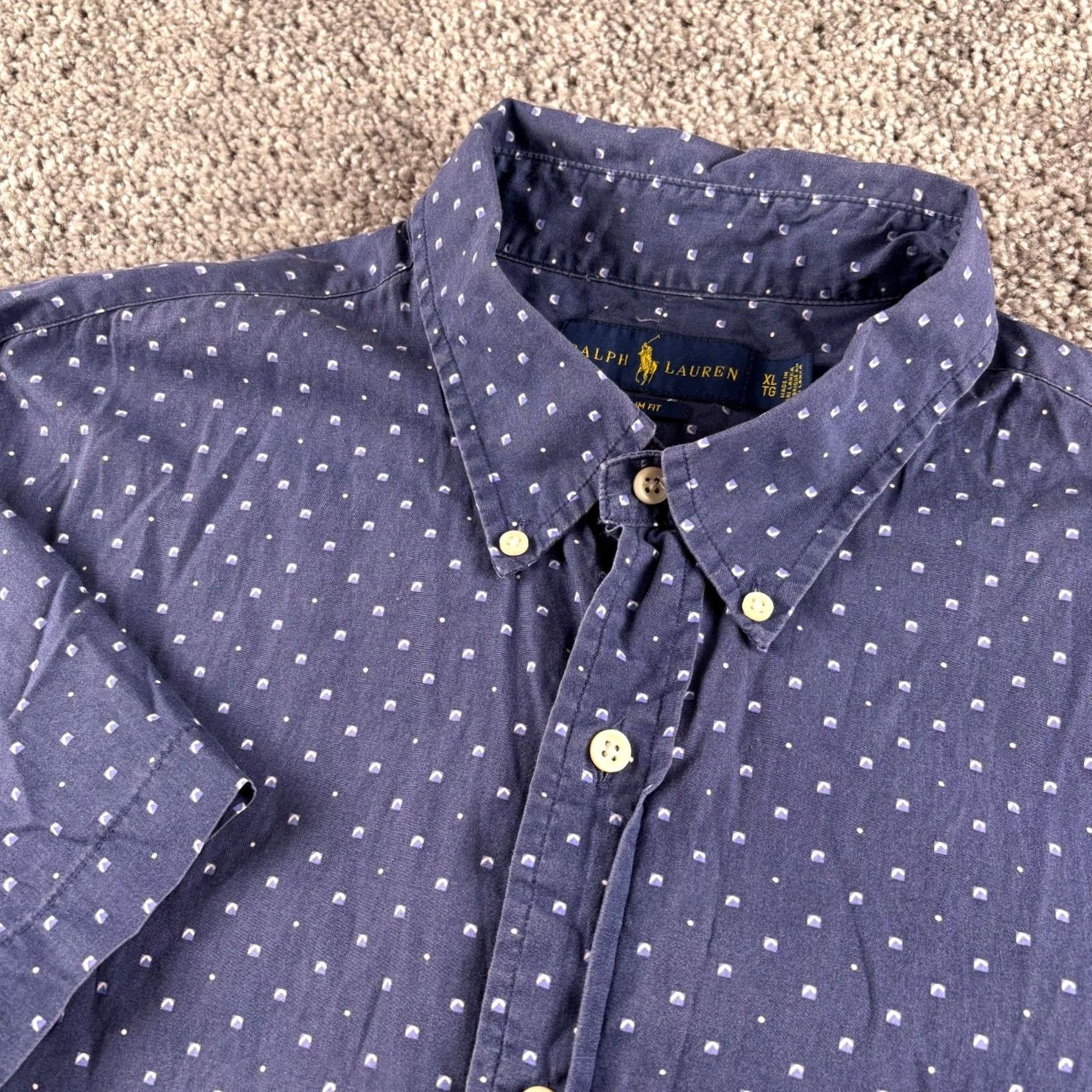 Ralph Lauren Ralph Lauren Button-Up Shirt Mens XL Blue Slim Cotton Geometric Short Sleeve Button-Down Size US XL / EU 56 / 4 - 2 Thumbnail