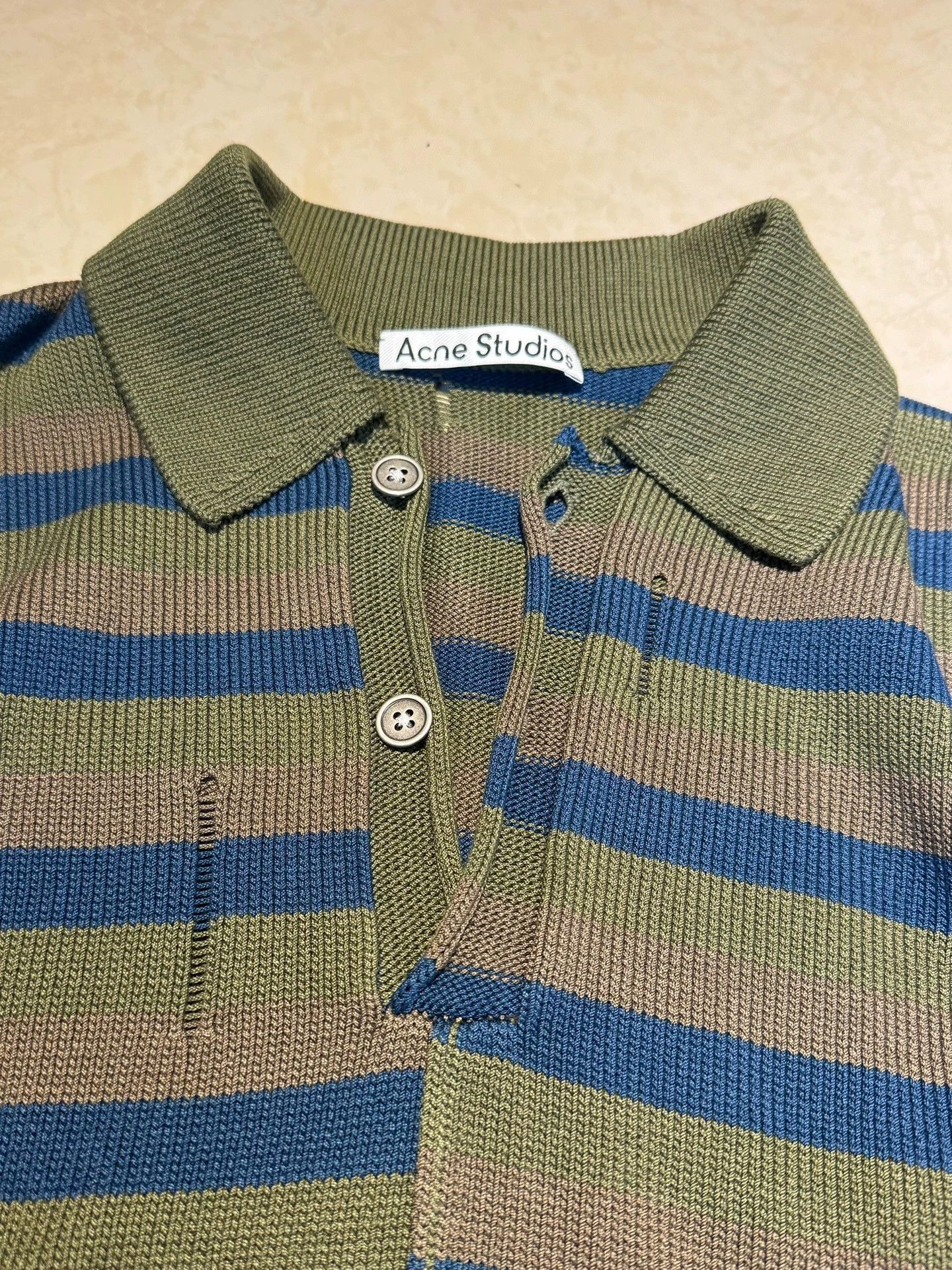 Acne Studios Acne Studios Distressed Knit Polo Copper Teal Stripe Asym S Size US S / EU 44-46 / 1 - 2 Thumbnail