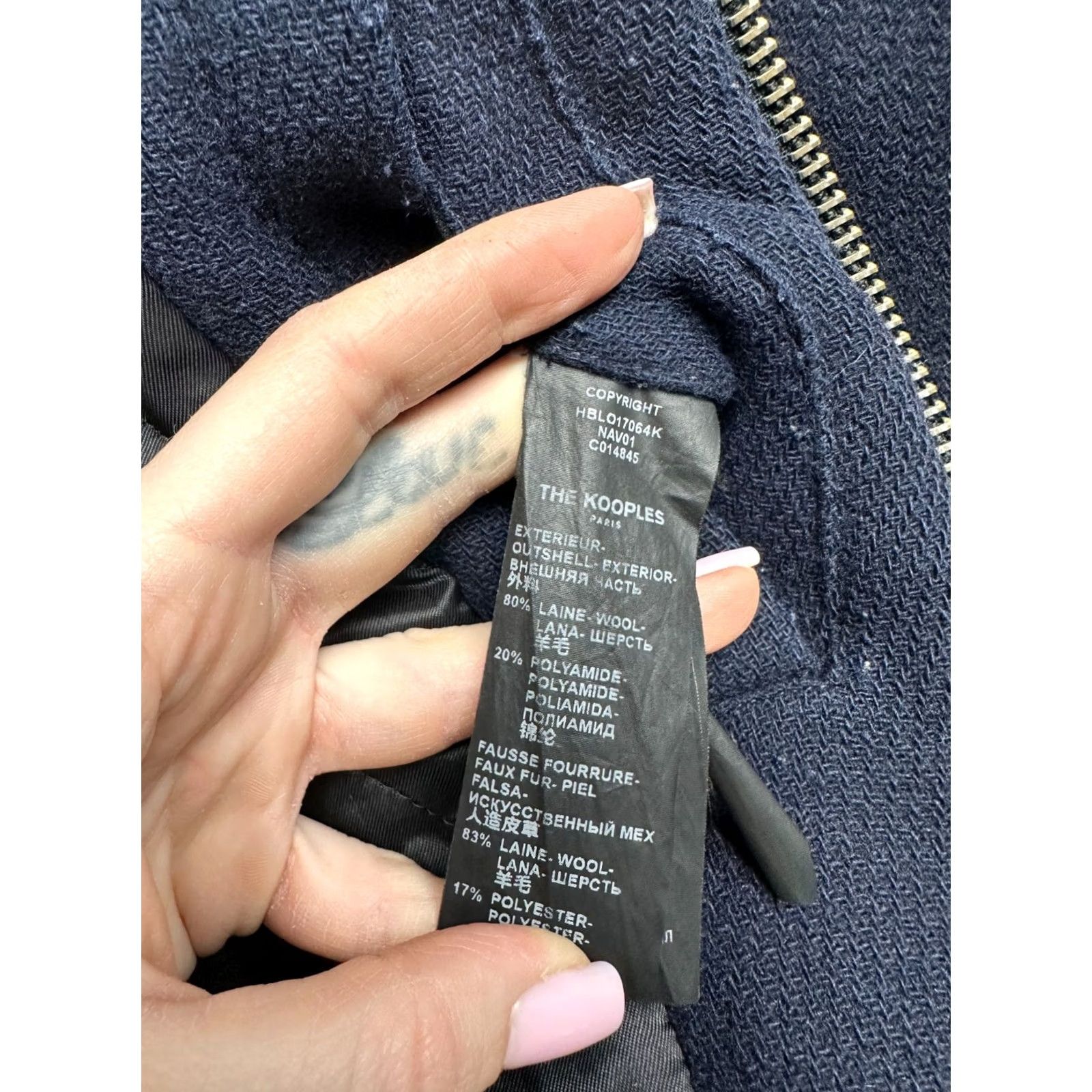 The Kooples The Kooples Navy Wool Bomber Jacket Leather Trim Fur Collar Jacket L Mens Size US L / EU 52-54 / 3 - 5 Thumbnail
