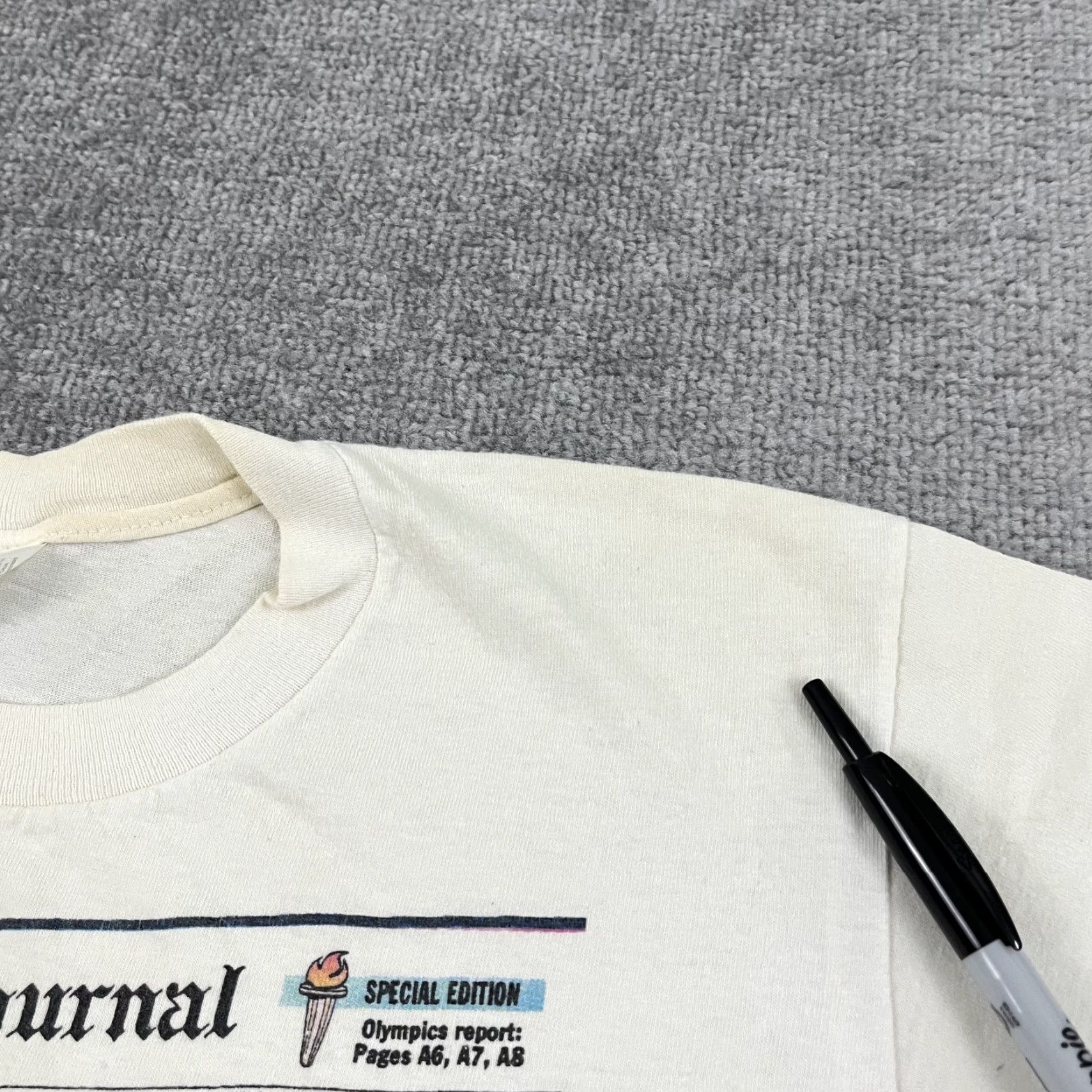 Vintage VTG 1996 Olympic Games Atlanta Shirt Mens Large Newspaper Graphic Stedman USA White Short Sleeve Crew Neck Logo USA 1996 Mens Large Size US L / EU 52-54 / 3 - 6 Thumbnail