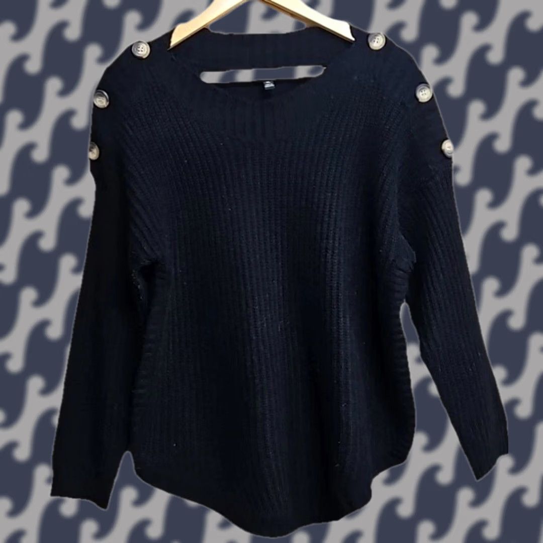 Vintage VINTAGE? No. Timeless Ribbed Knit Women’s XL Black Classic Pullover Sweater Button Shoulder Size XL / US 12-14 / IT 48-50 - 1 Thumbnail